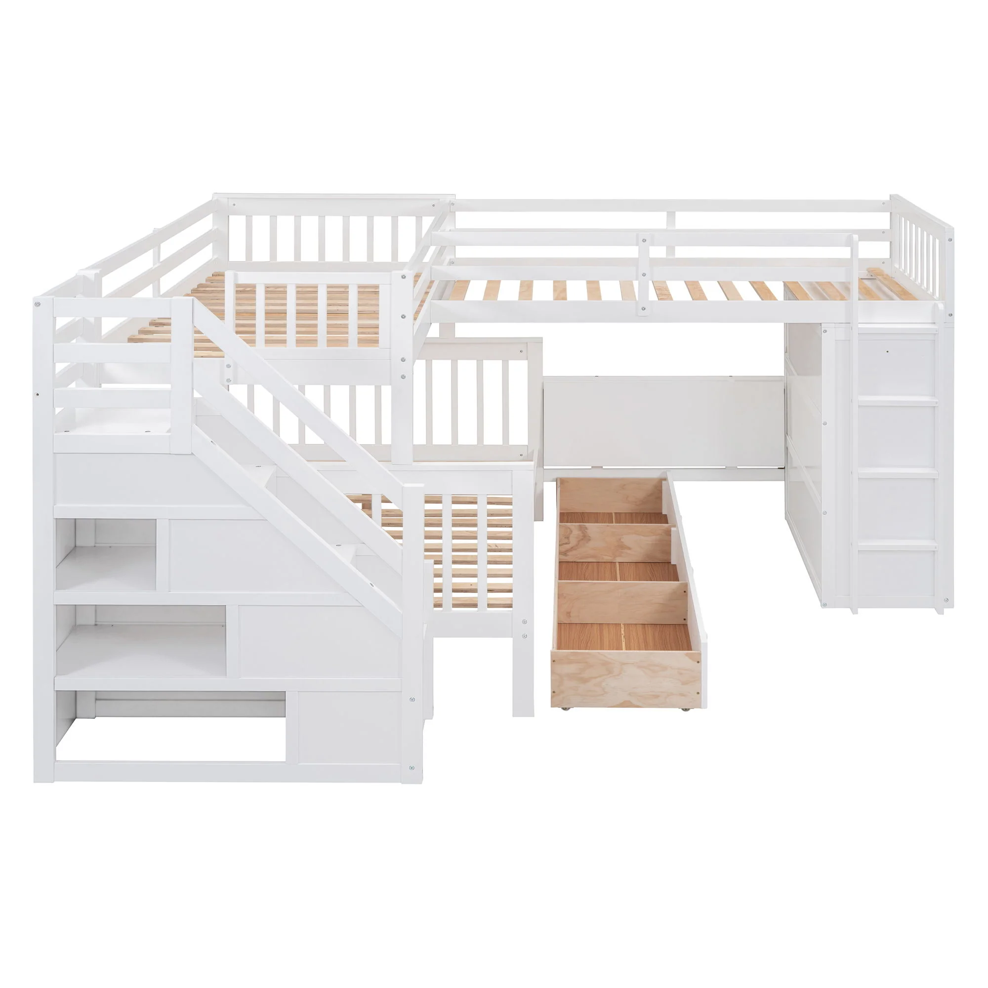 L Shaped Bunk Bed With 3 Drawers, Portable Desk And Wardrobe - Image 6