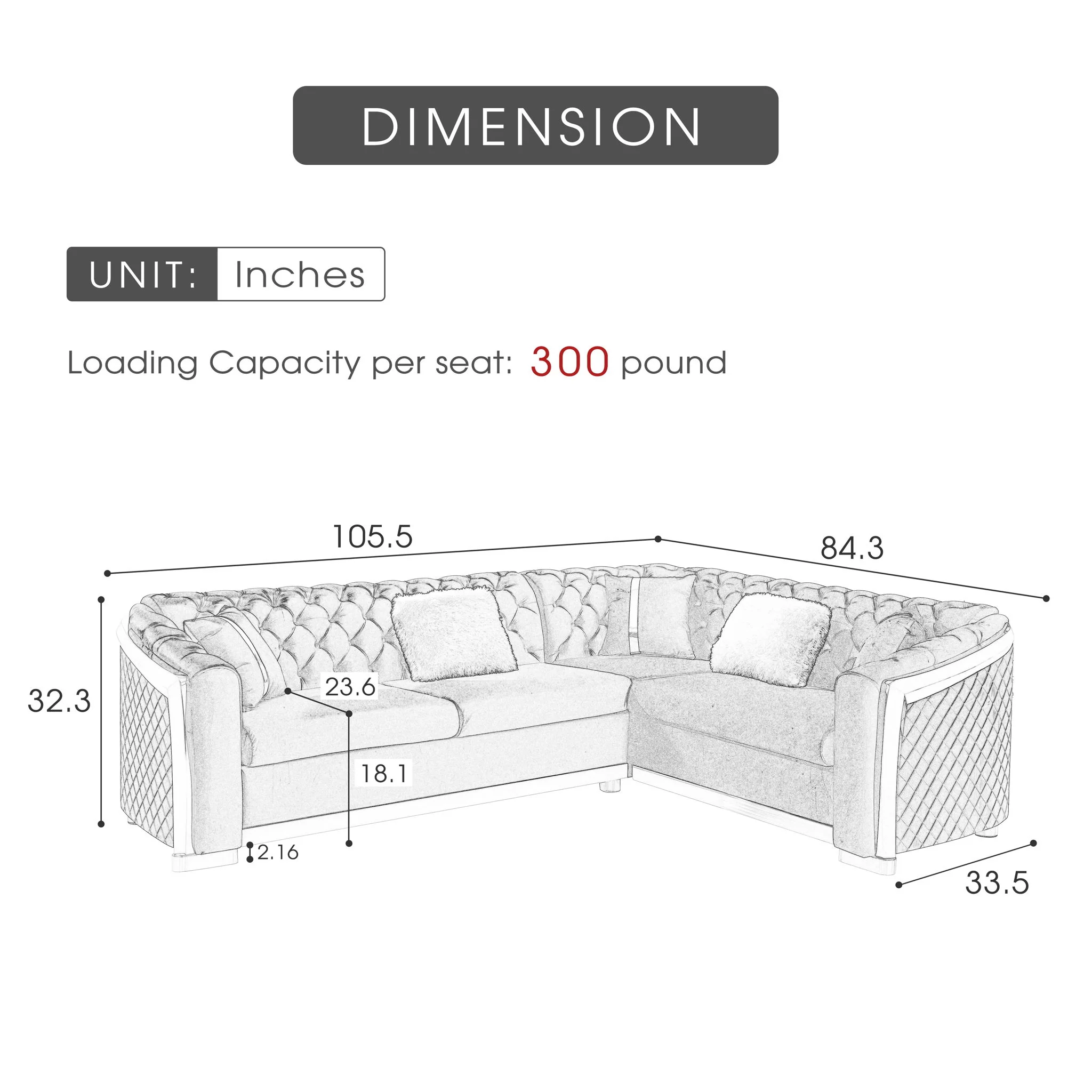 L Shaped Chesterfield Sectional Sofa With Stainless Steel Accents - Image 16