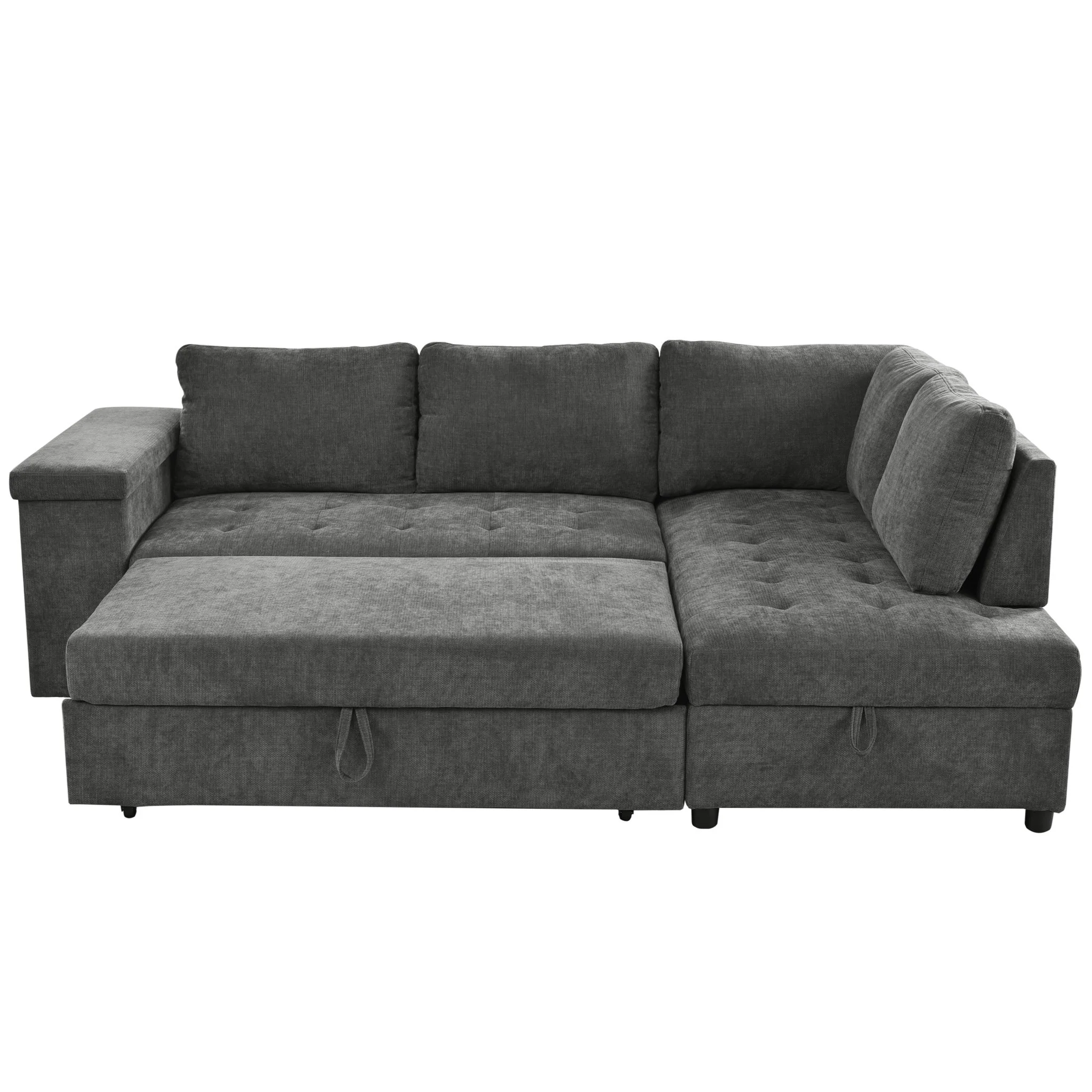 L Shaped Couch With Pull Out Bed And Storage Sectional Sleeper Sofa With Hidden Storage, Wide Armrest With Storage, For Living Room, Apartment, Bedroom, Office - Image 5