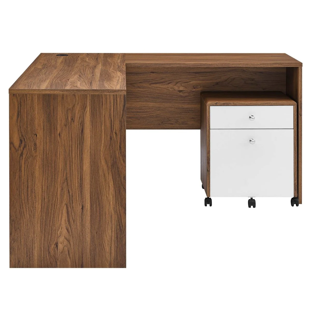 73" Walnut White L-Shaped Office Desk with File Cabinet - Image 10