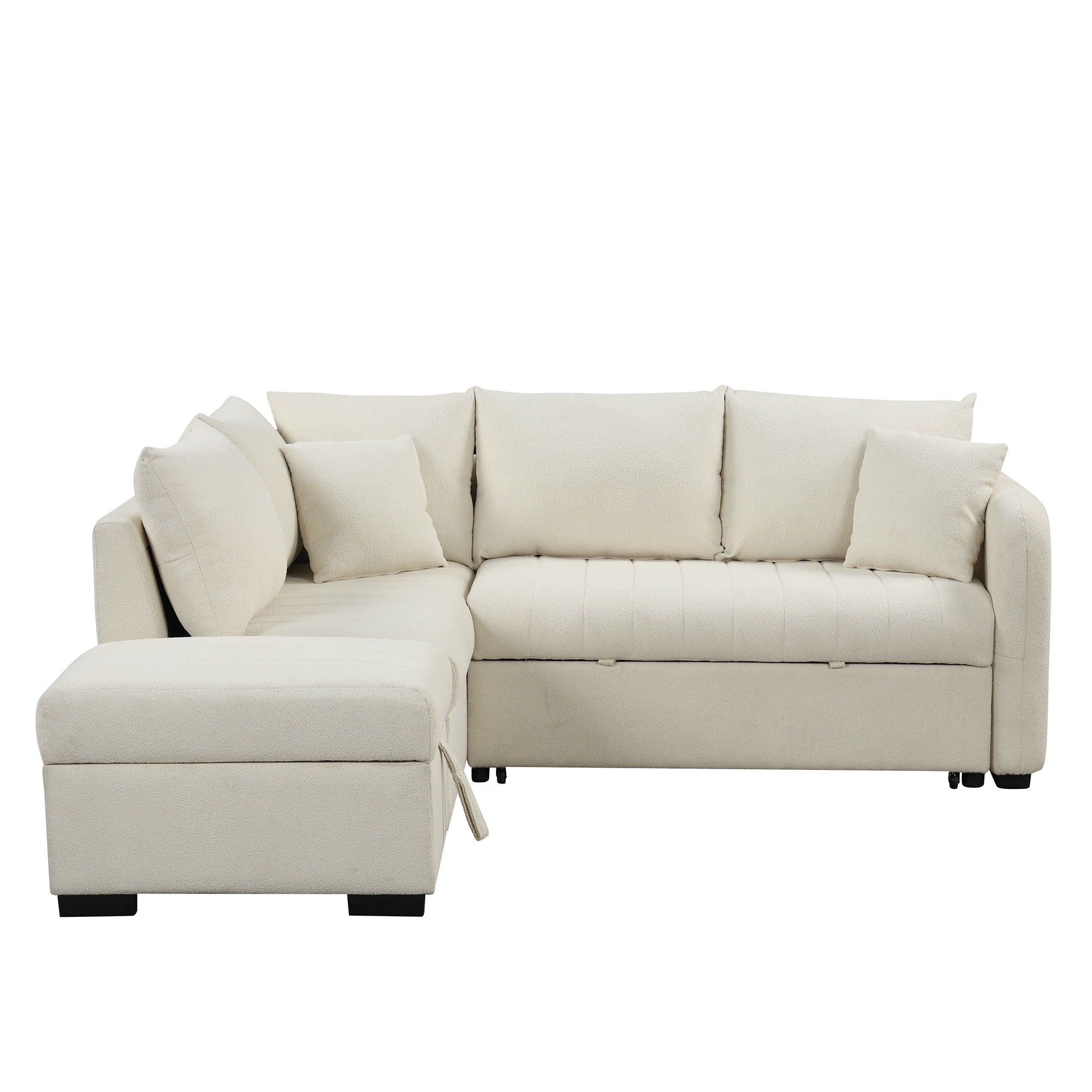 L-Shaped Sectional Pull Out Sofa Bed Sleeper Sofa With Two USB Ports, Two Power Sockets And A Movable Storage Ottoman - Image 8