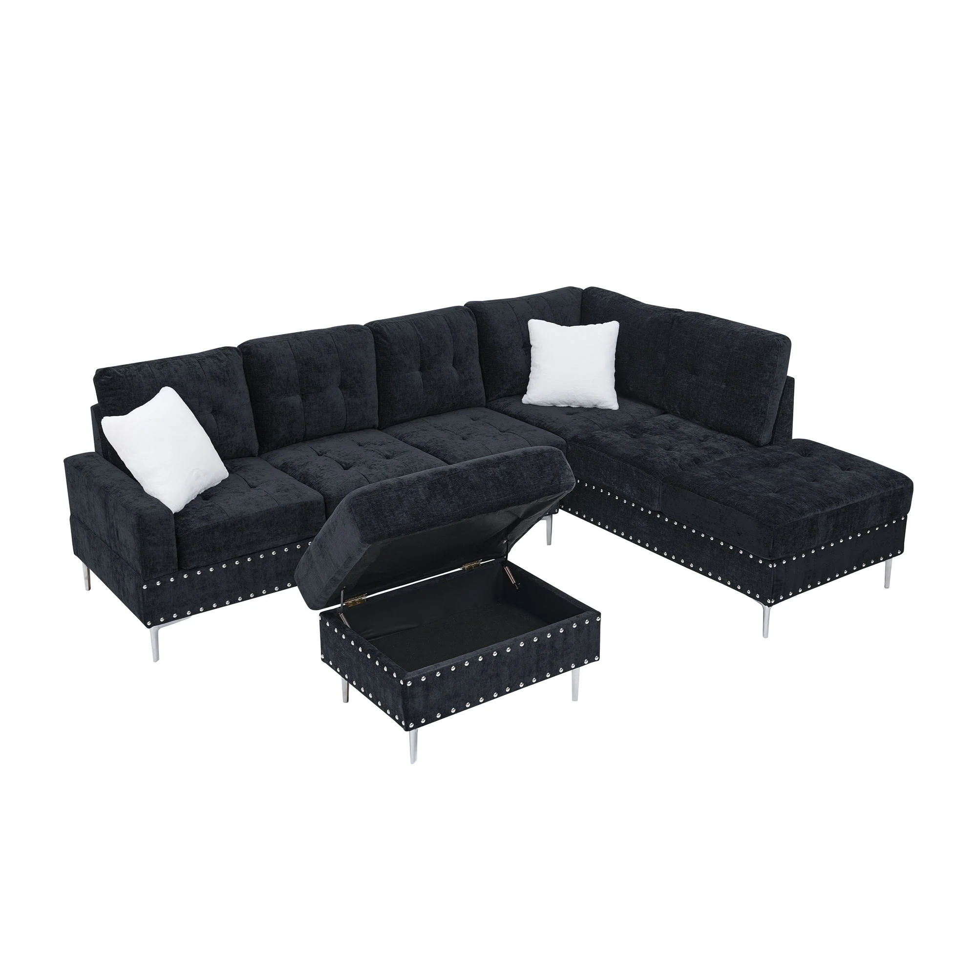 L-Shaped Sectional Sofa With Chaise And Storage Ottoman, Includes 2 Pillows - Image 2