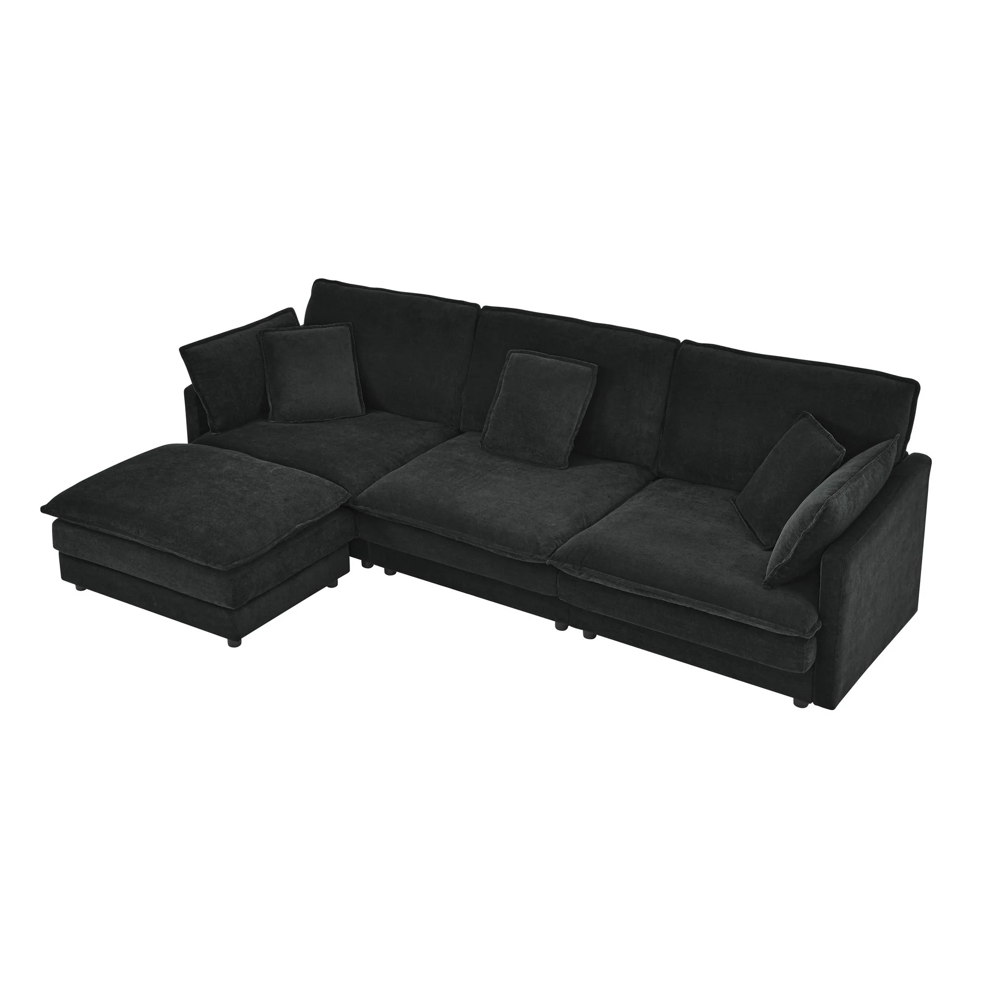L-Shaped Sectional Sofa With Ottoman, Convertible 4 Seater Couch - Image 12