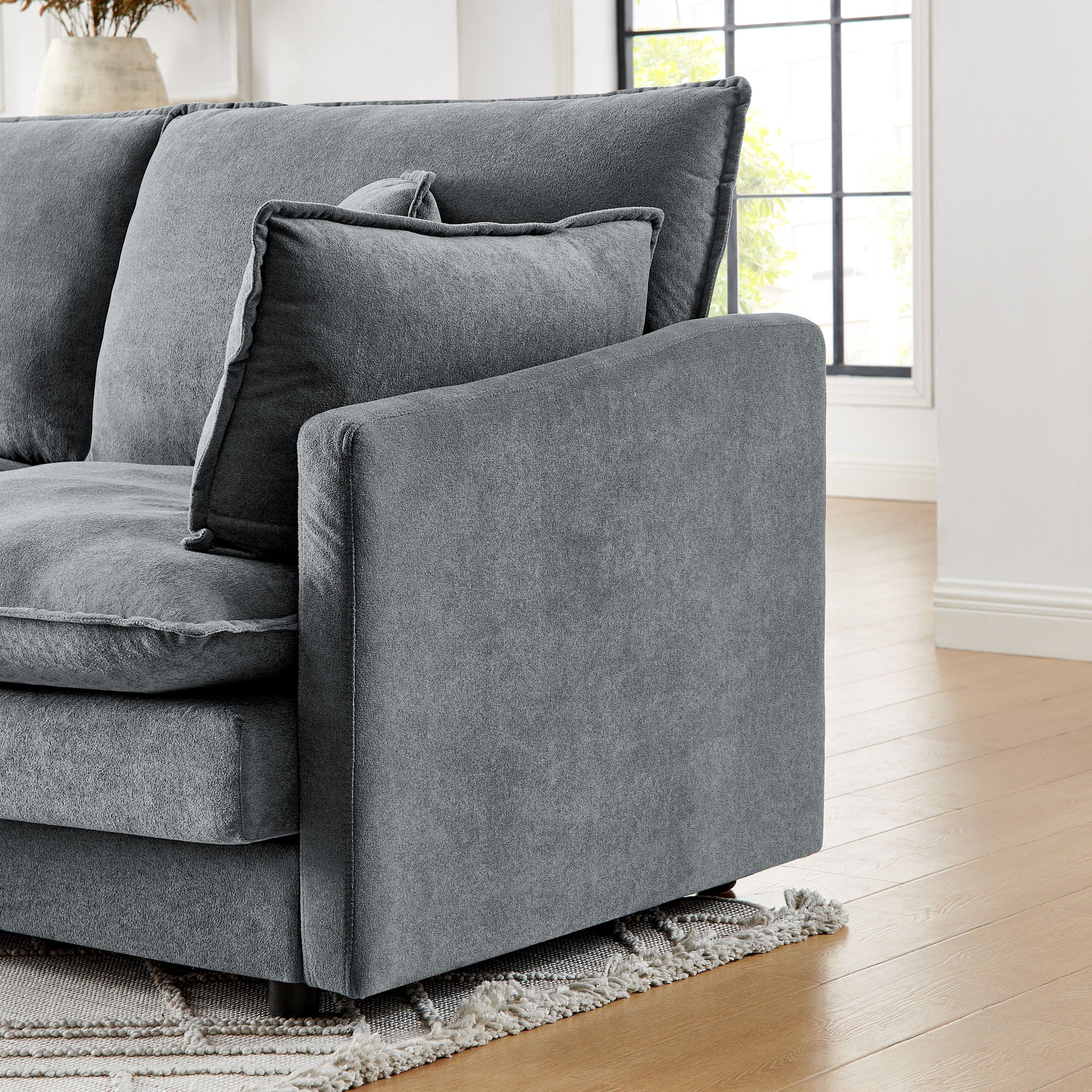 L-Shaped Sectional Sofa With Ottoman, Convertible 4 Seater Couch - Image 5