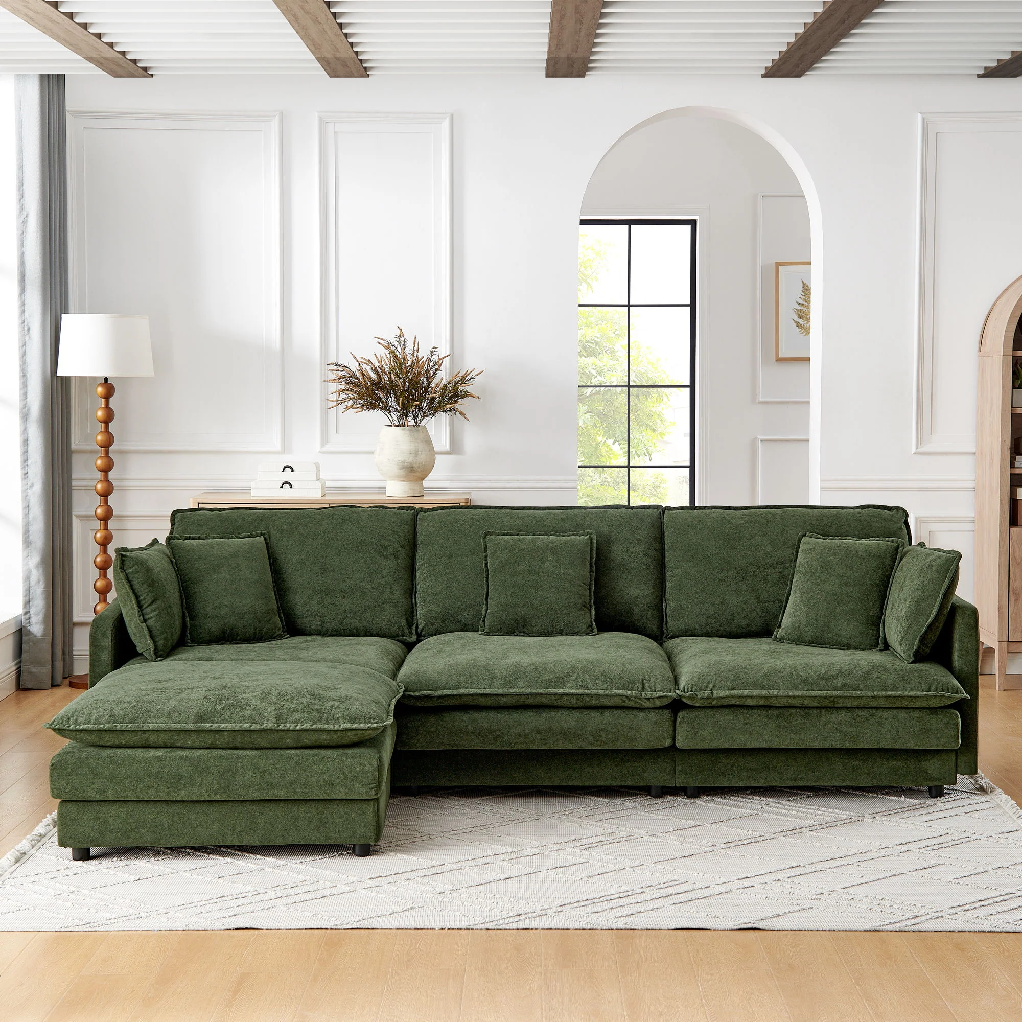 L-Shaped Sectional Sofa With Ottoman, Convertible 4 Seater Couch - Image 7
