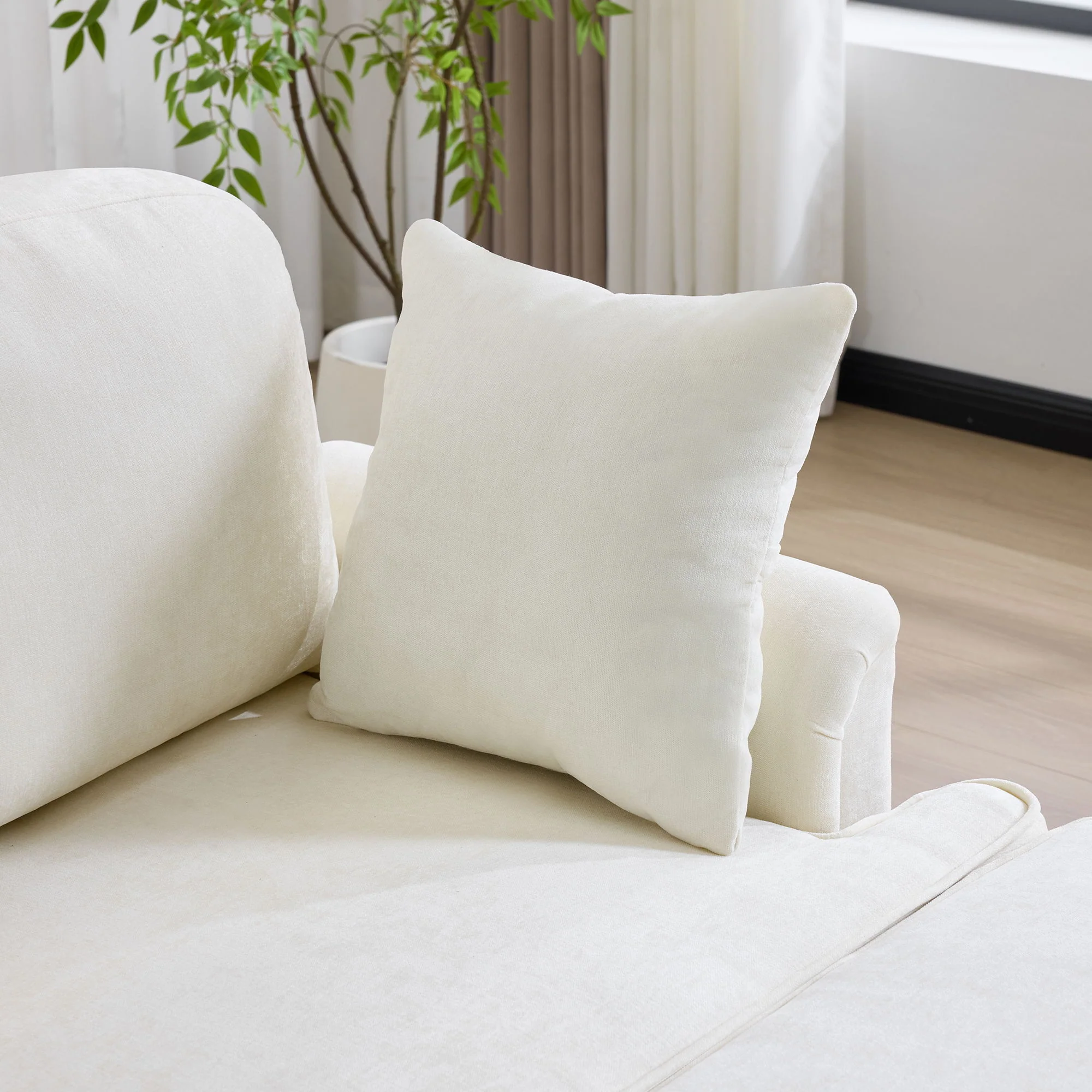 L-Shaped Sectional Sofa With Removable Ruffled Skirt, Flared Arms, Ottoman - White - Image 3