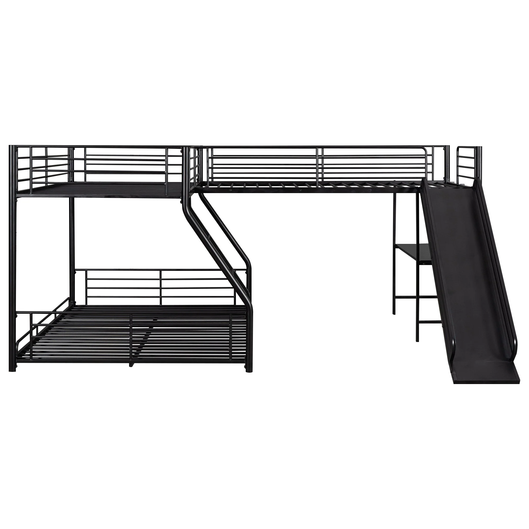 L-Shaped Twin Over Full Bunk Bed With Twin Loft, Built In Desk And Slide - Black - Image 5