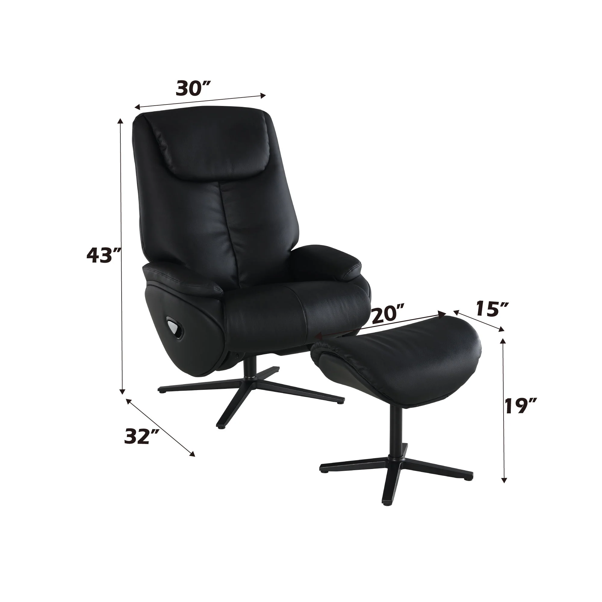 Labotina - Top Grain Leather Accent Chair With Swivel & Ottoman - Black - Image 8