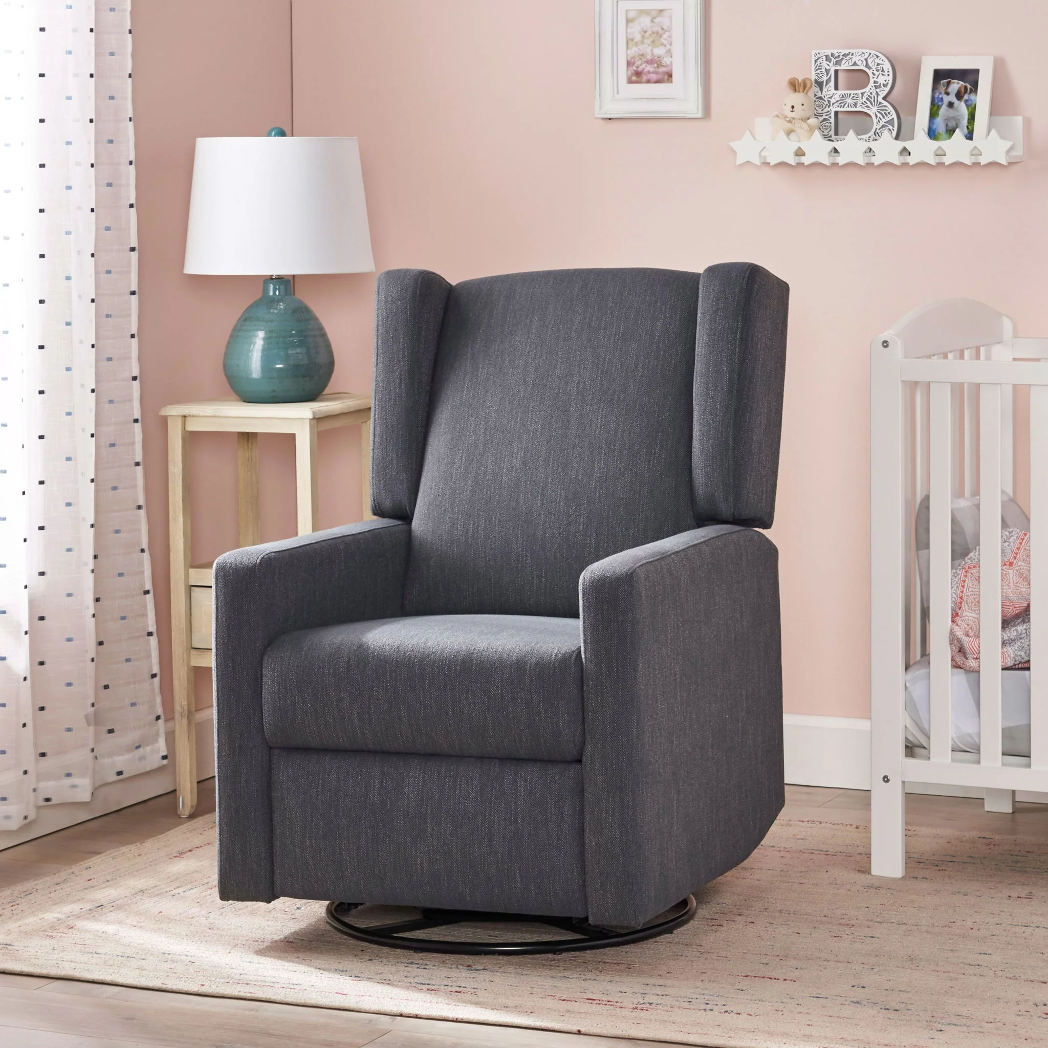 Landau Contemporary Fabric Upholstered Swivel Recliner - Image 5