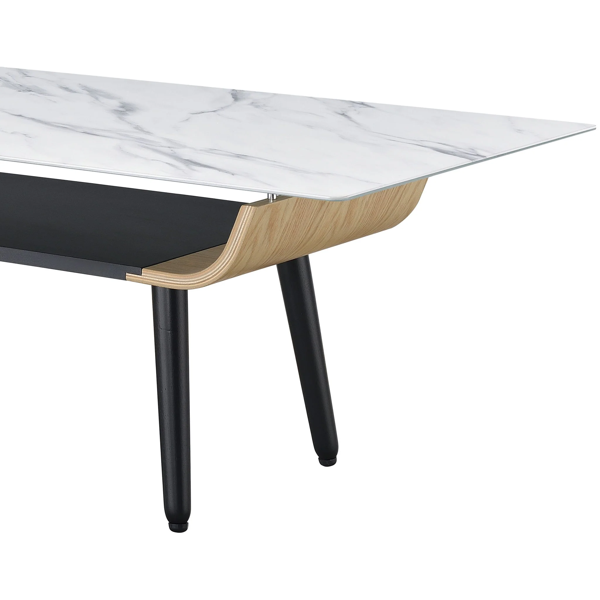 Landon - Coffee Table With Glass Marble Texture Top And Bent Wood Design - Image 15