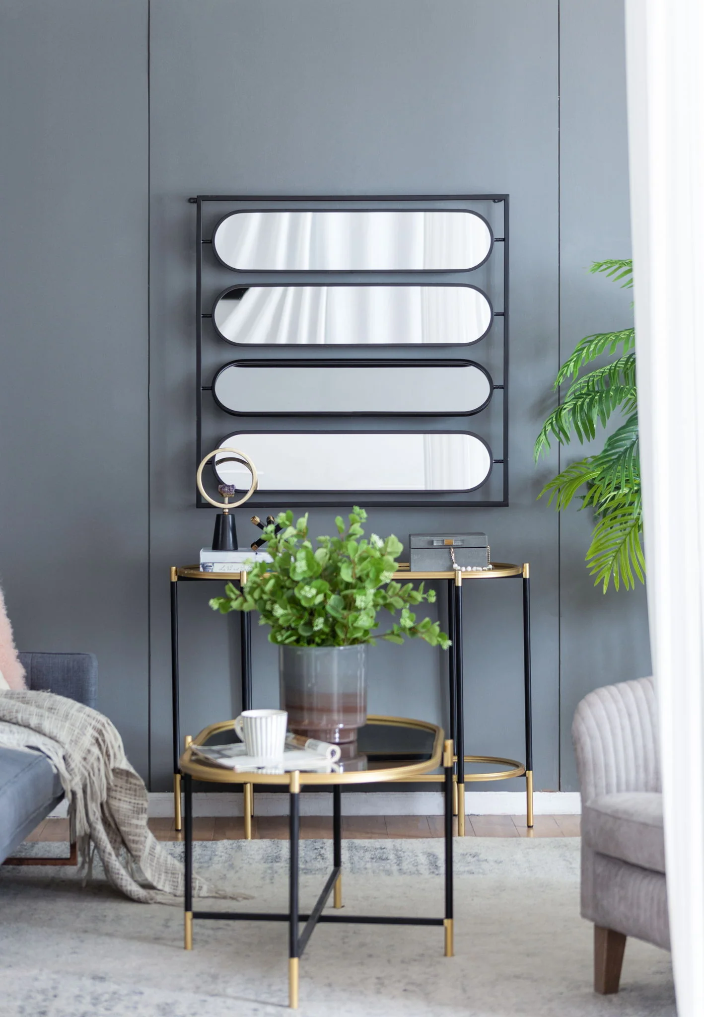 Large 4 Oval Wall Mirror With Square Frame, Home Decor For Living Room, Bedroom, Entryway, Office - Black - Image 8