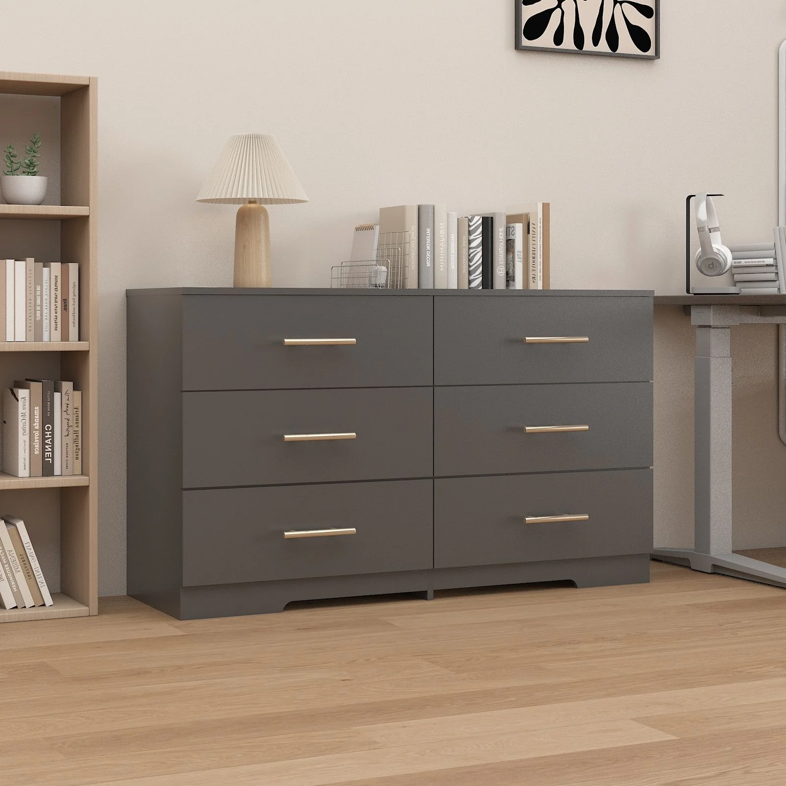 Large 6 Drawers Chest Of Drawer Dressers Table With Handle - Image 12