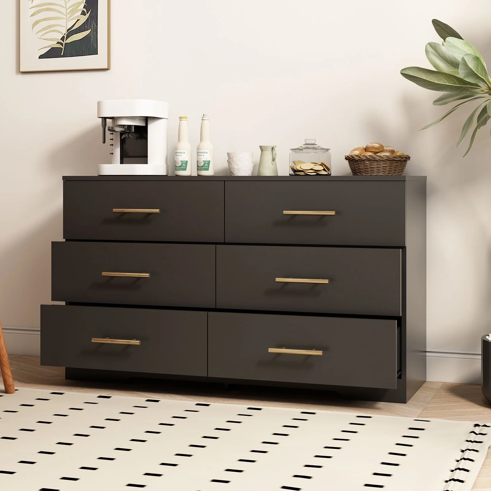 Large 6 Drawers Chest Of Drawer Dressers Table With Handle - Image 3