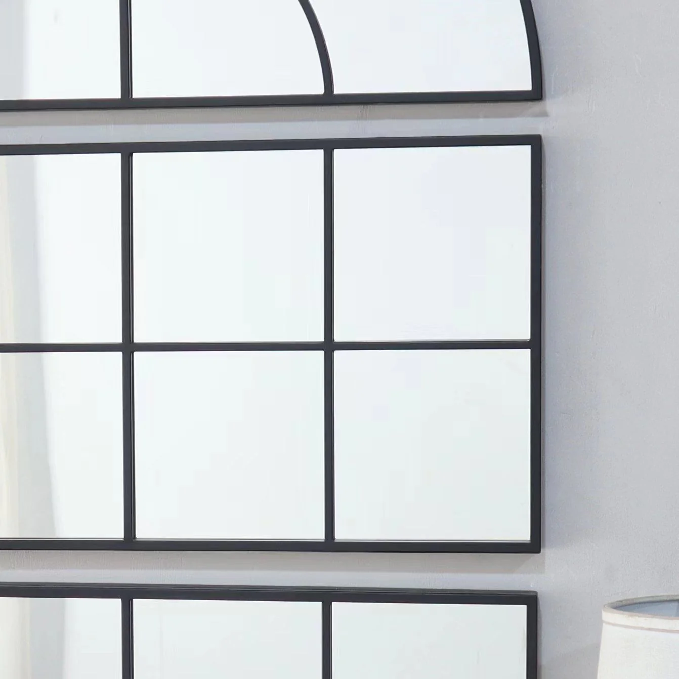 Large Arched Wall Mirror With 3 Separate Sections - Black - Image 2