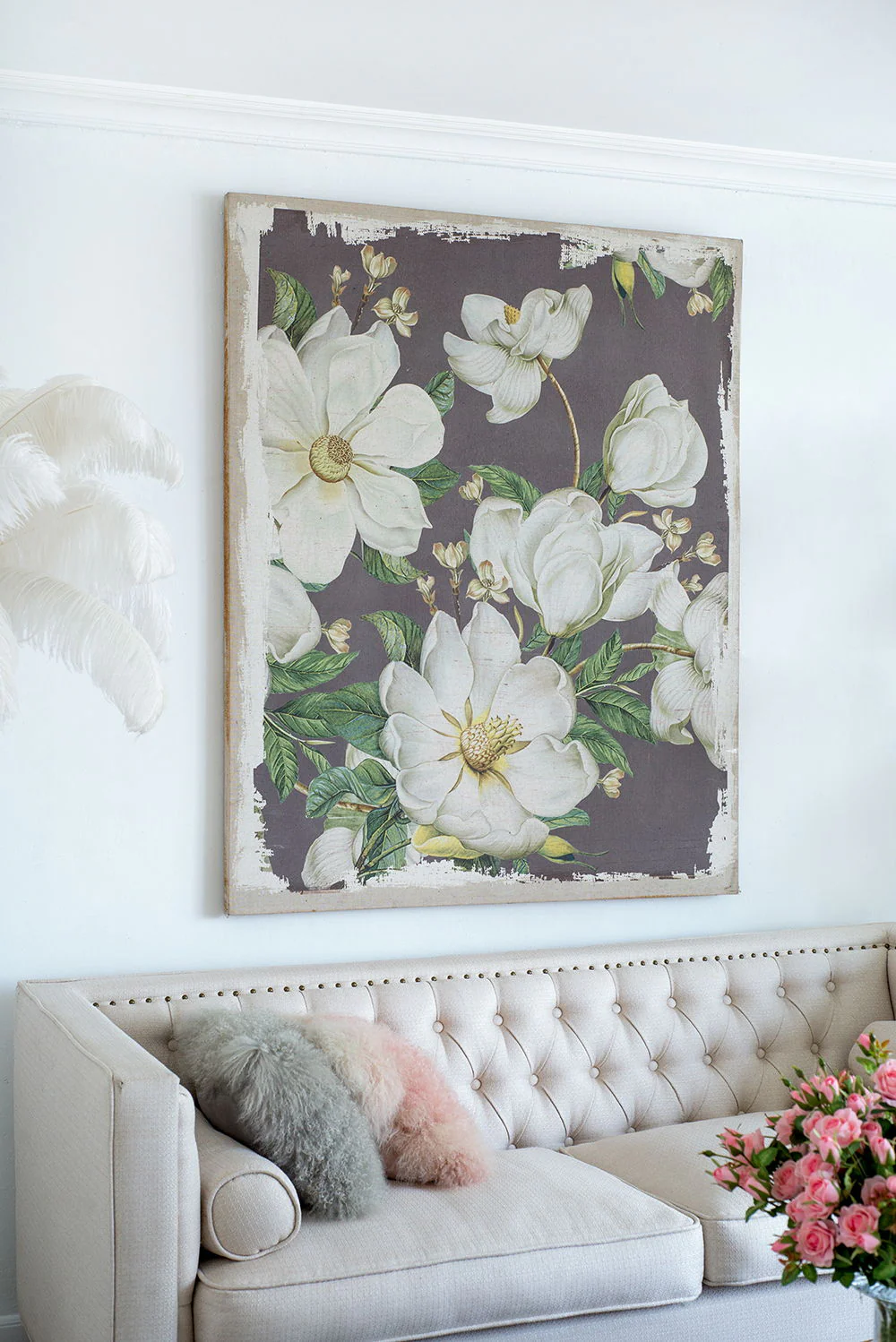 Large Botanical Wall Art Prints, Home Decor For Living Room Dining Room Bedroom Hallway - White / Gray - Image 5