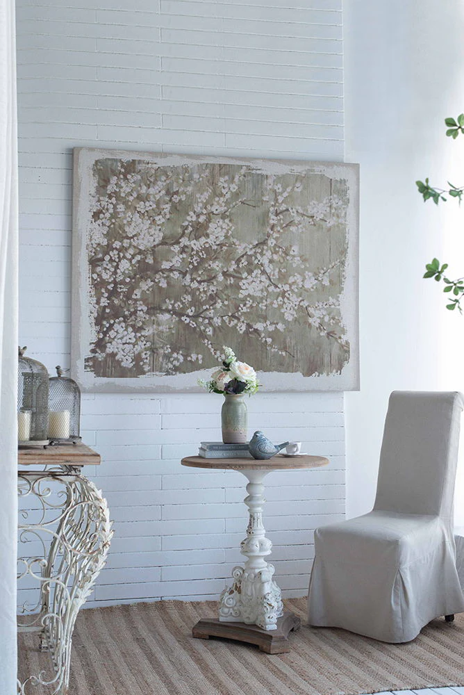 Large Cherry Blossom Canvas Art Print, Home Decor Accent Piece - Gray / White Matte - Image 2