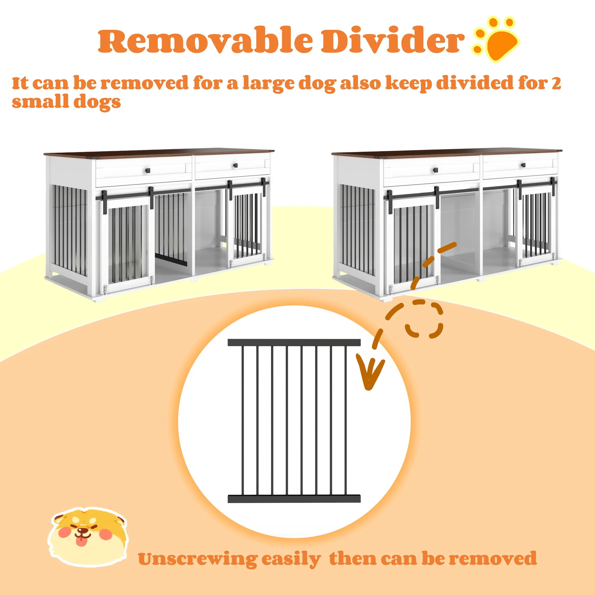 Large Dog Crate, Water Resistant Indoor Pets Furniture Double Dog Crates - Brown White - Image 5