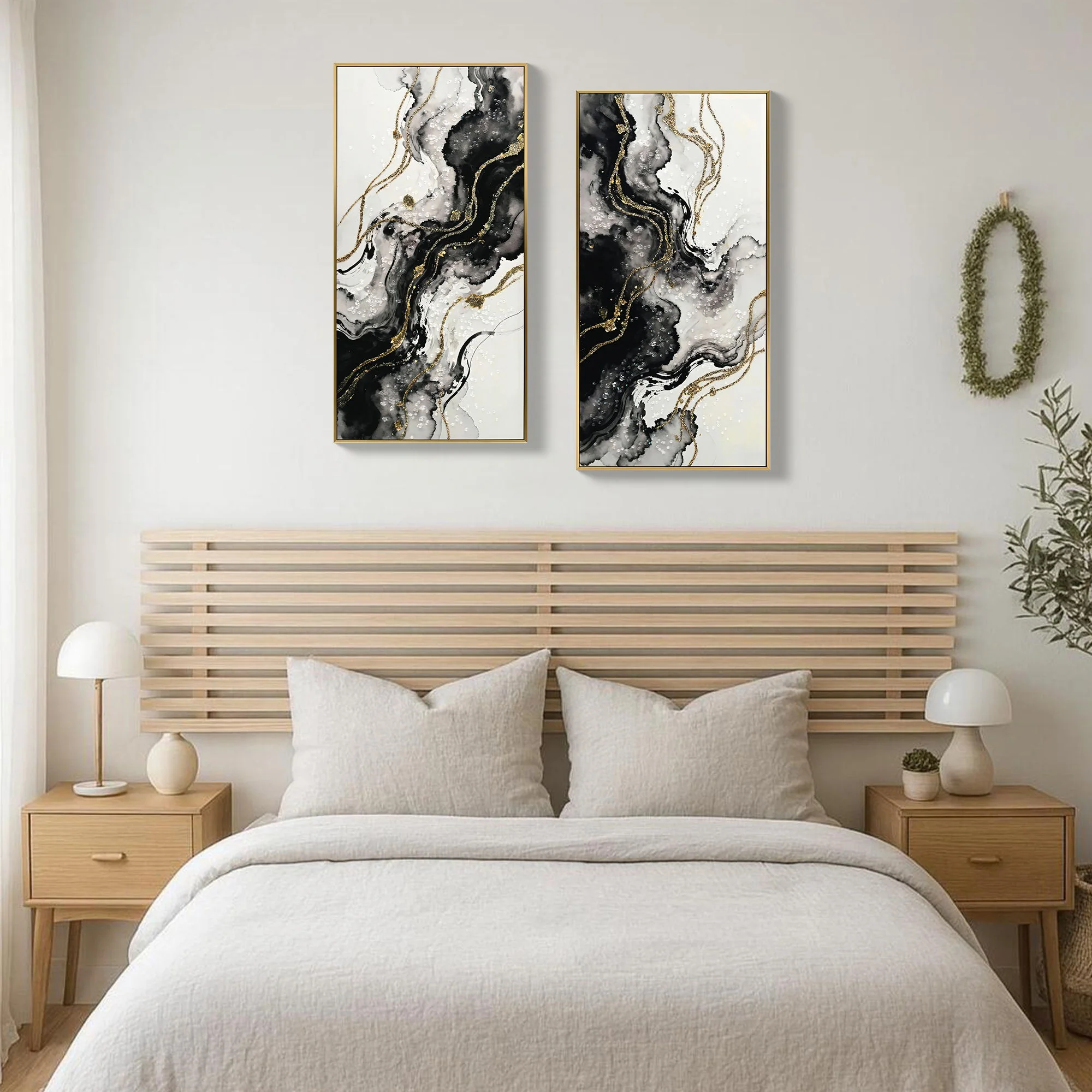 Large Framed And Abstract Wall Art, Minimalist Canvas Prints (Set of 2) - White / Black - Image 6