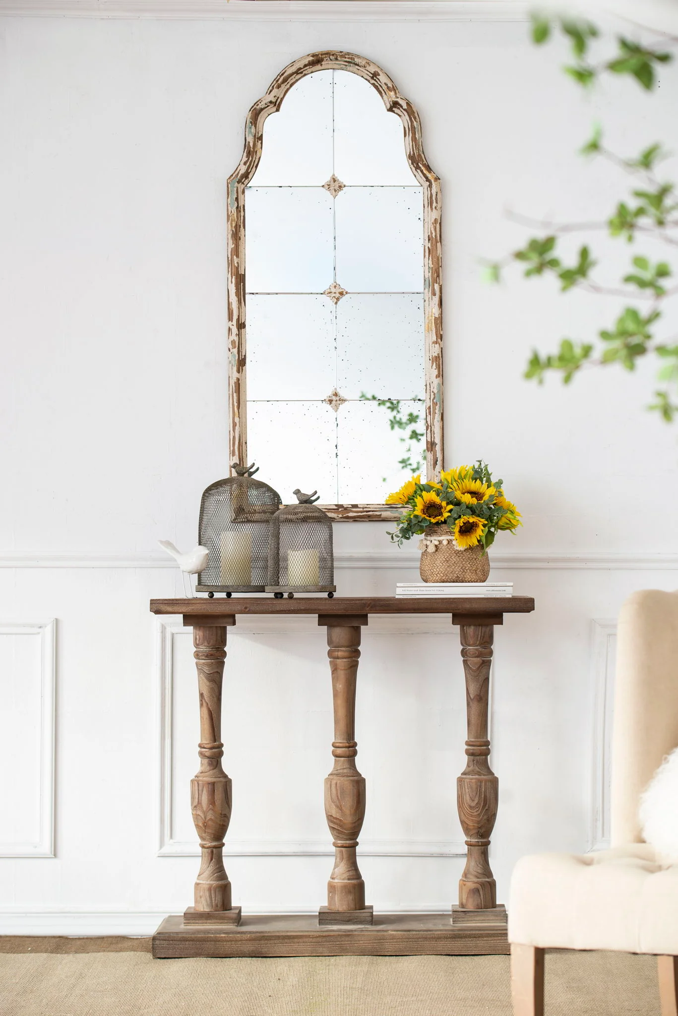 Large & Framed Wall Mirror, Arched Mirror With Decorative Window Look For Living Room - Cream - Image 5