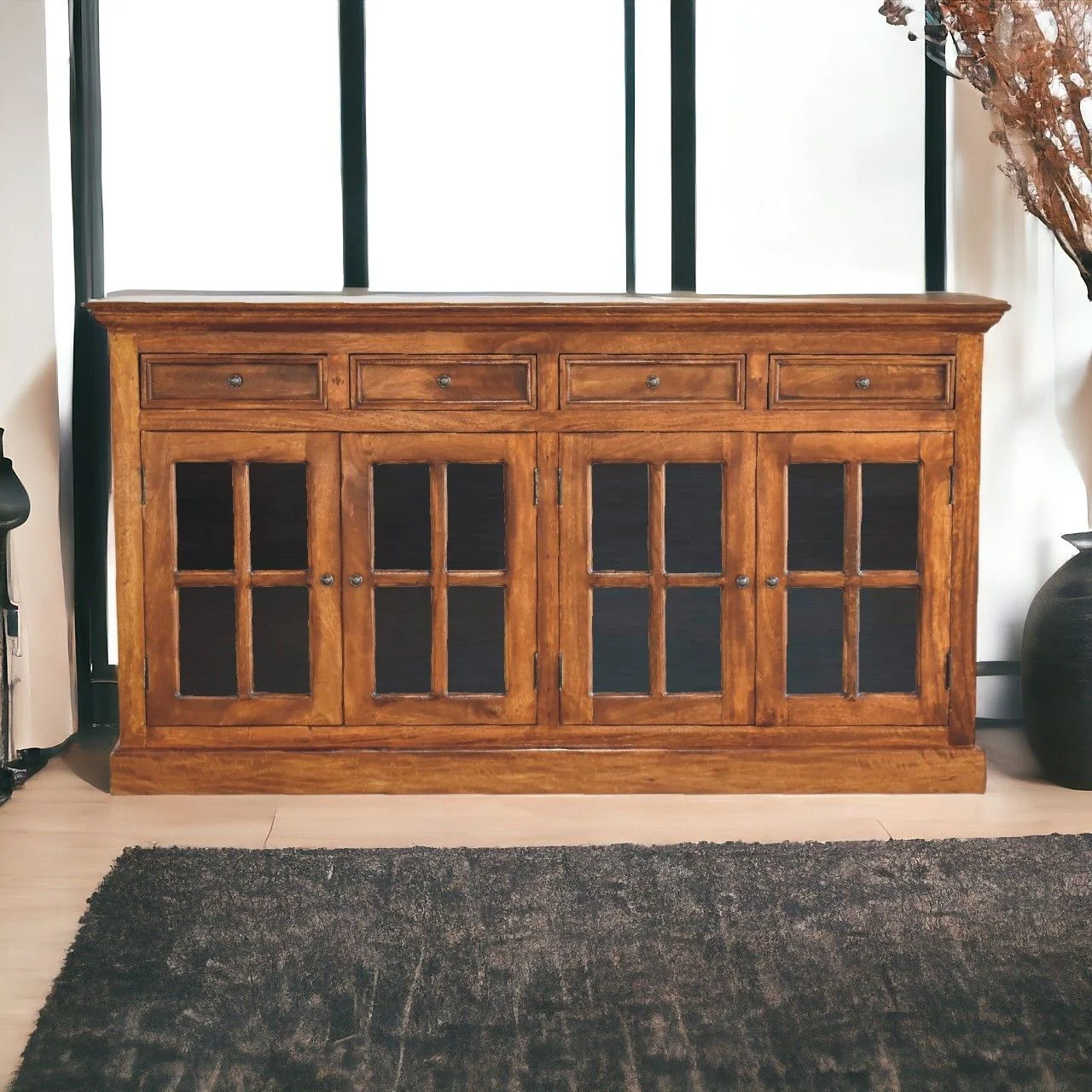 Large Glazed Sideboard Buffet Cabinet Storage Unit Solid Wood 65x35in - Image 12