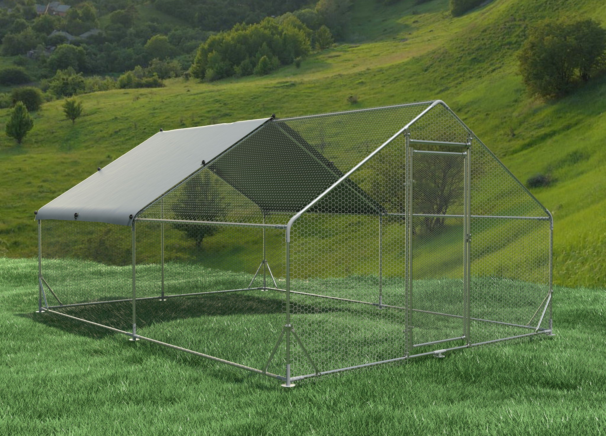 Large Metal Chicken Coop, Walk In Poultry Cage Hen Run House Rabbits Habitat Cage Spire Shaped Coop With Waterproof And Anti Ultraviolet Cover - Image 12