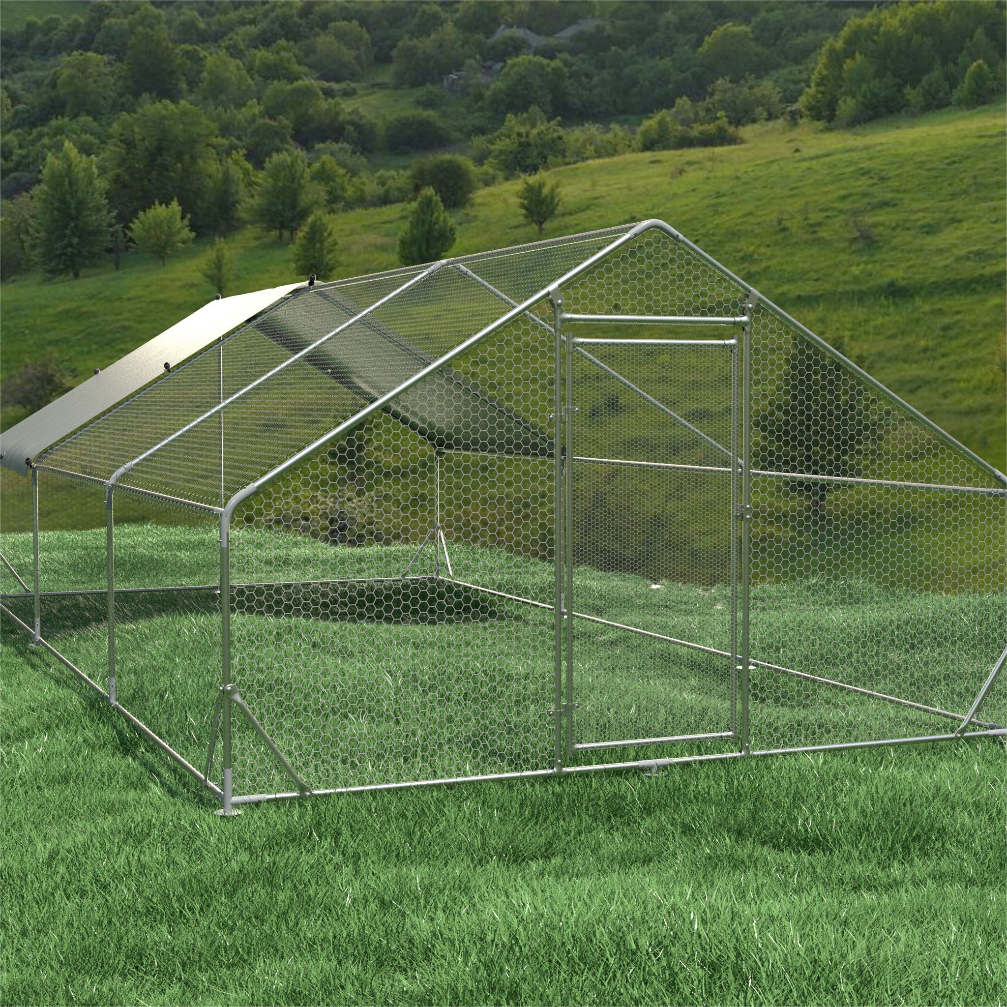 Large Metal Chicken Coop, Walk In Poultry Cage Hen Run House Rabbits Habitat Cage Spire Shaped Coop With Waterproof And Anti Ultraviolet Cover - Image 16