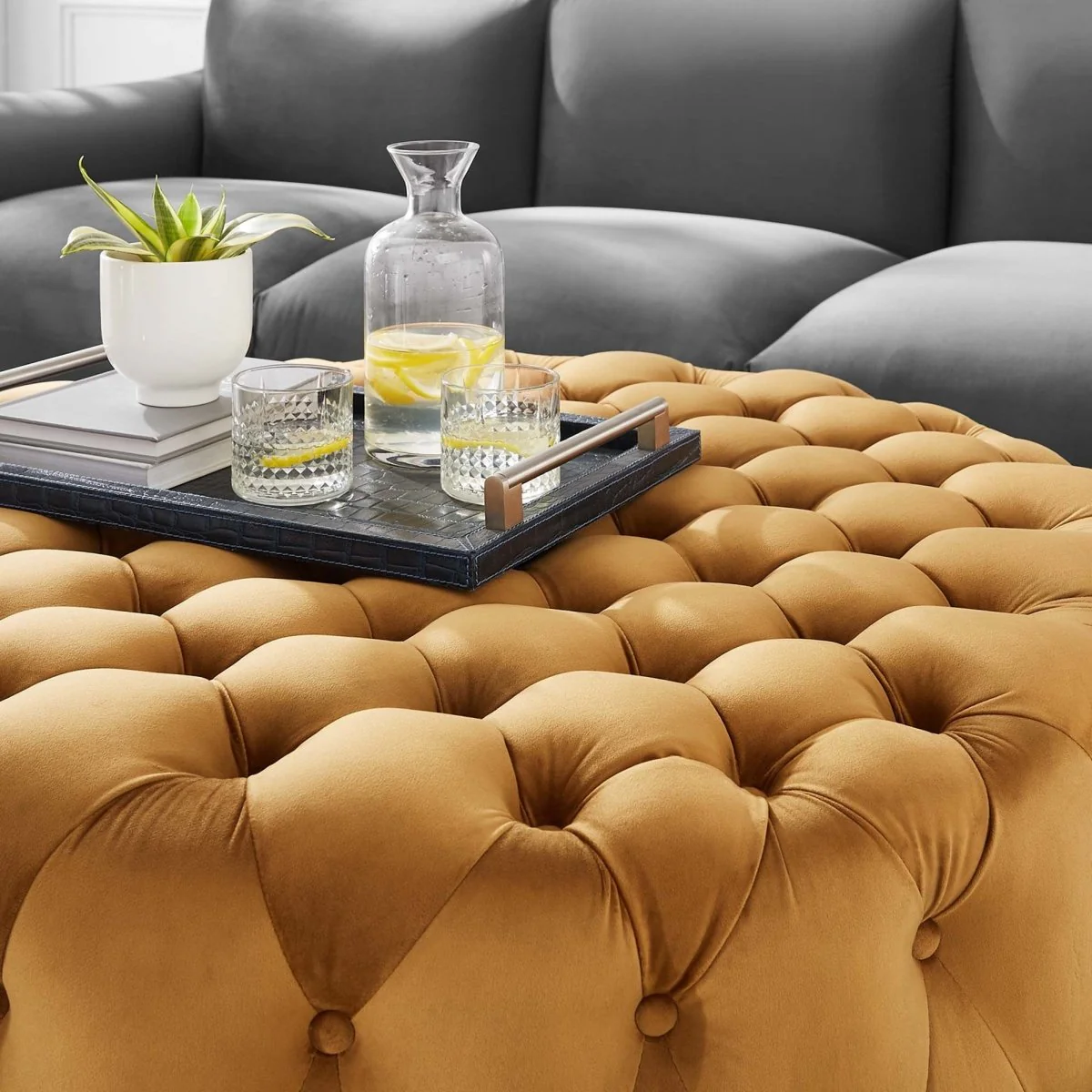 Large Round Tufted Velvet Ottoman – Upholstered 40 Inch - Image 17