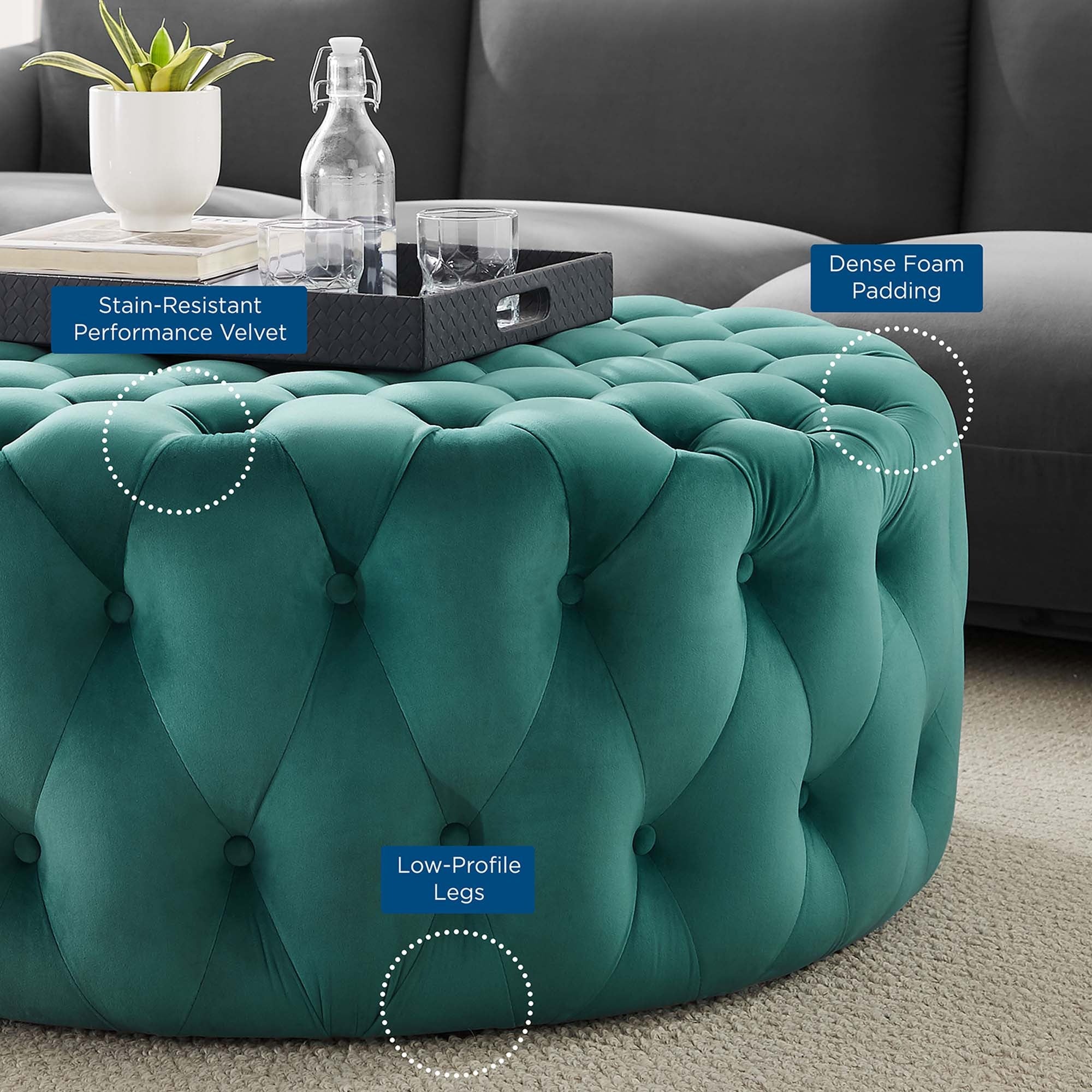 Large Round Tufted Velvet Ottoman – Upholstered 40 Inch - Image 54