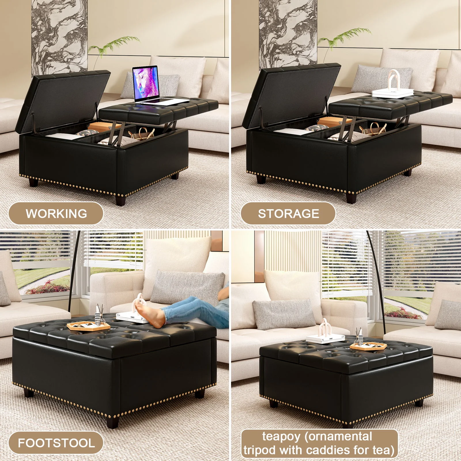 Large Square Storage Ottoman With 2 Storage Doors - Image 4