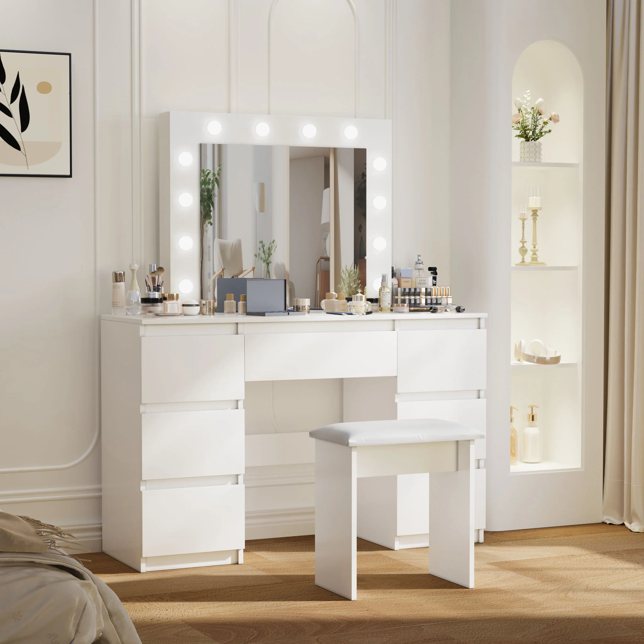 Large Vanity Tables With Mirror And Light - Matte White - Image 6