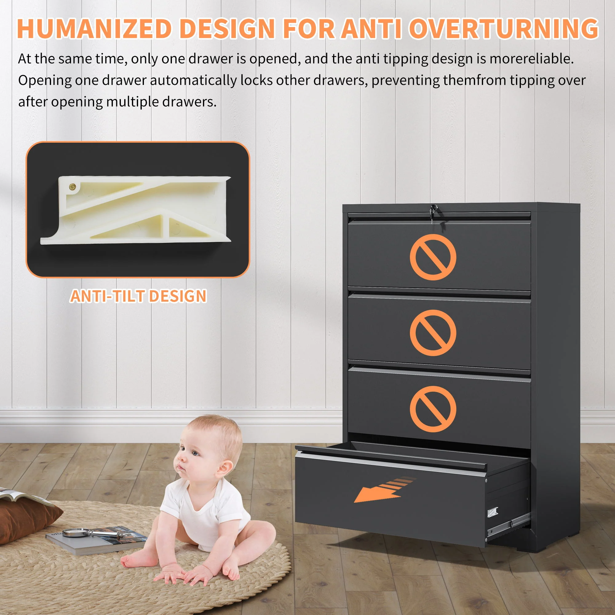 Lateral File Cabinet, Heavy Duty Filing Holds Letter/Legal/A4 Files - Image 20