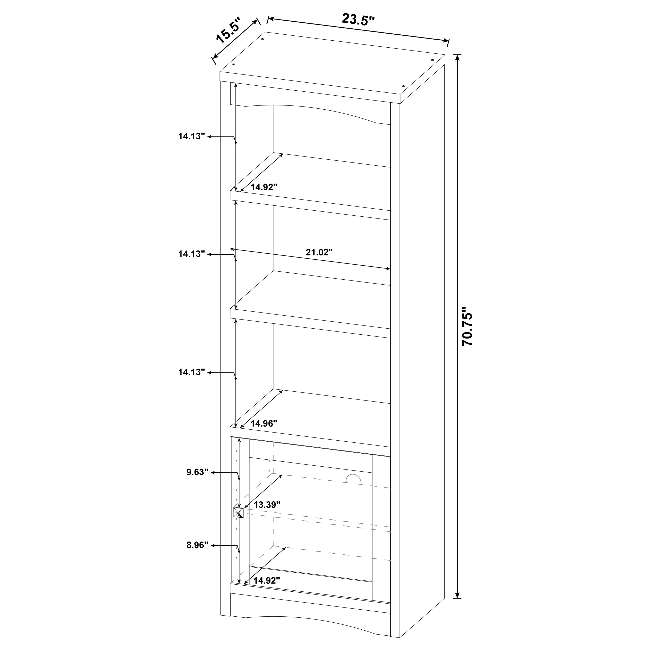 Laughlin 4-Shelf White Media Tower with Cabinet Storage - Image 12