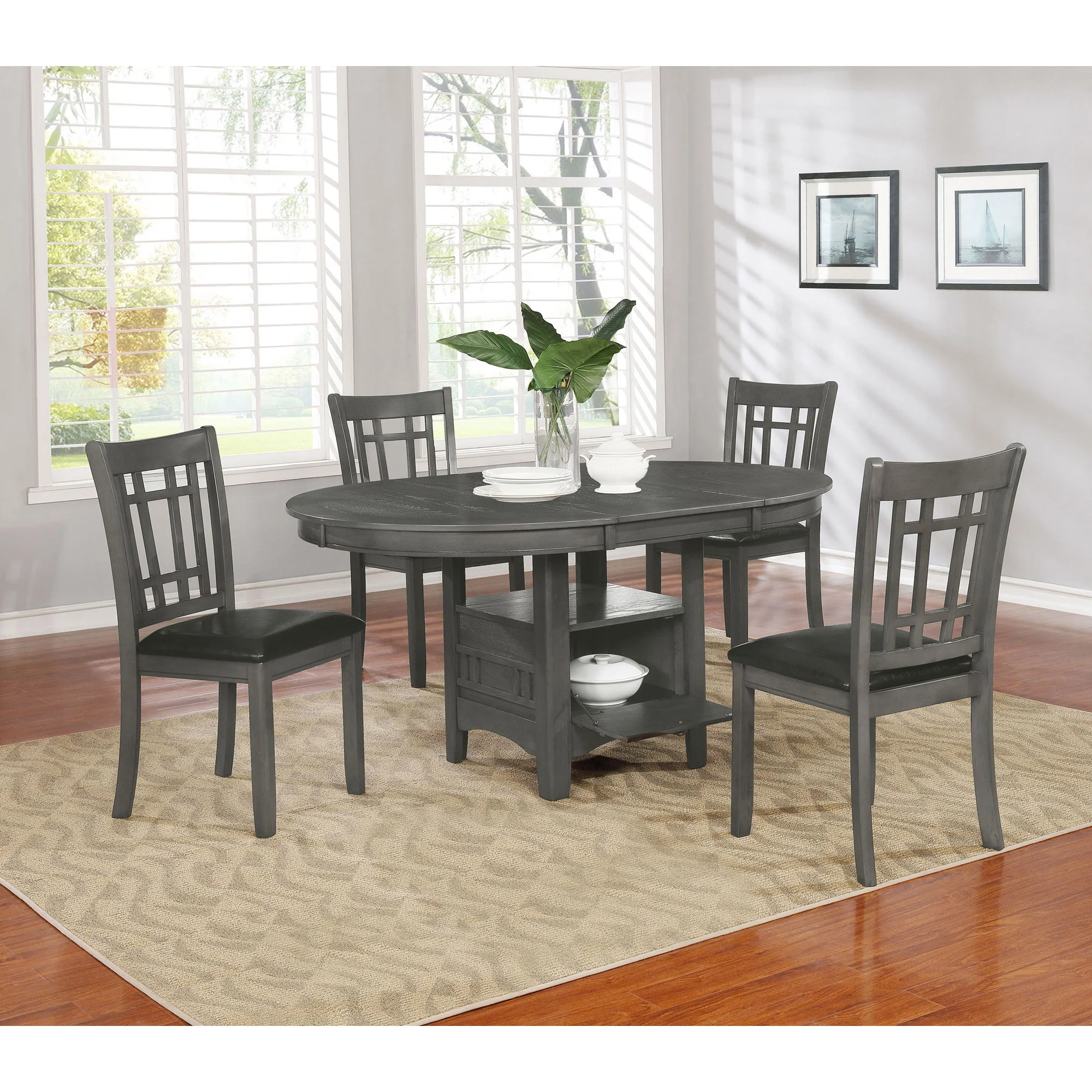 Lavon - Oval Extension Leaf Dining Table With Built In Storage - Gray - Image 5