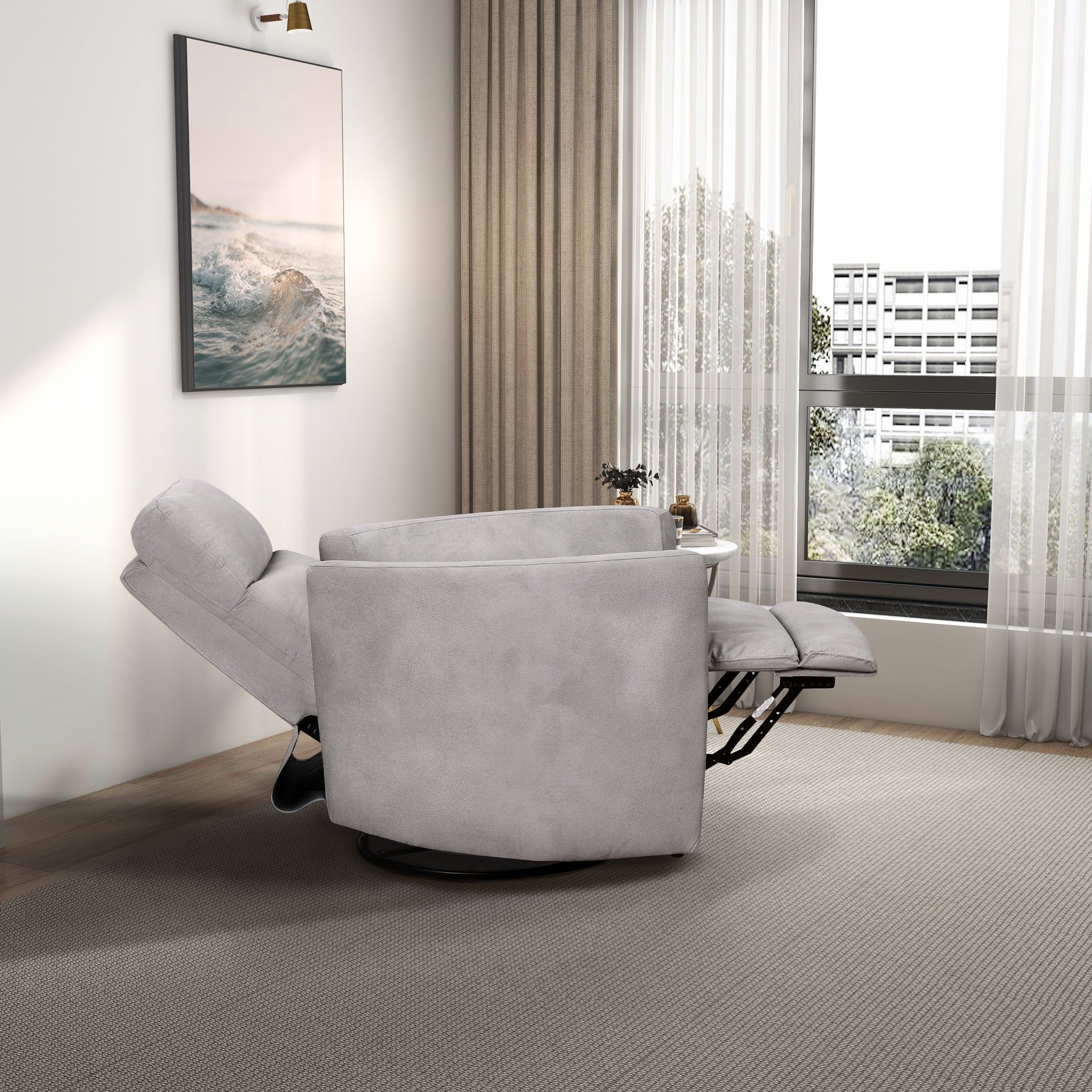 Lawson - Swivel Glider Suede Recliner Chair - Latte - Image 6
