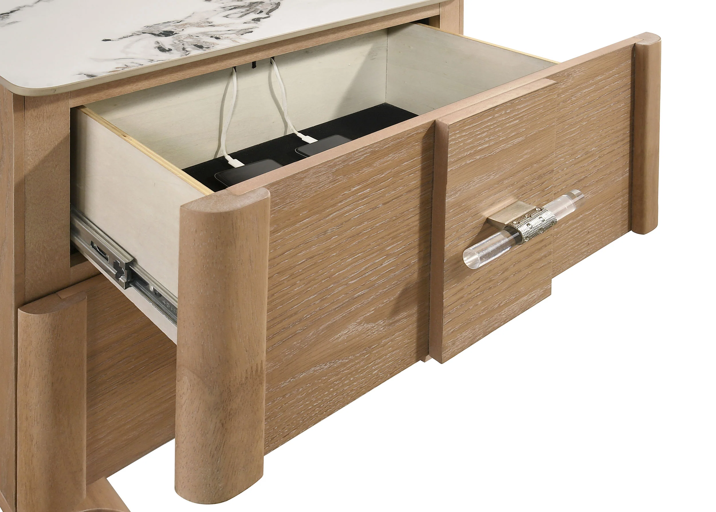 Leanne 2-Drawer Sintered Stone Top Nightstand Light Oak - Image 8