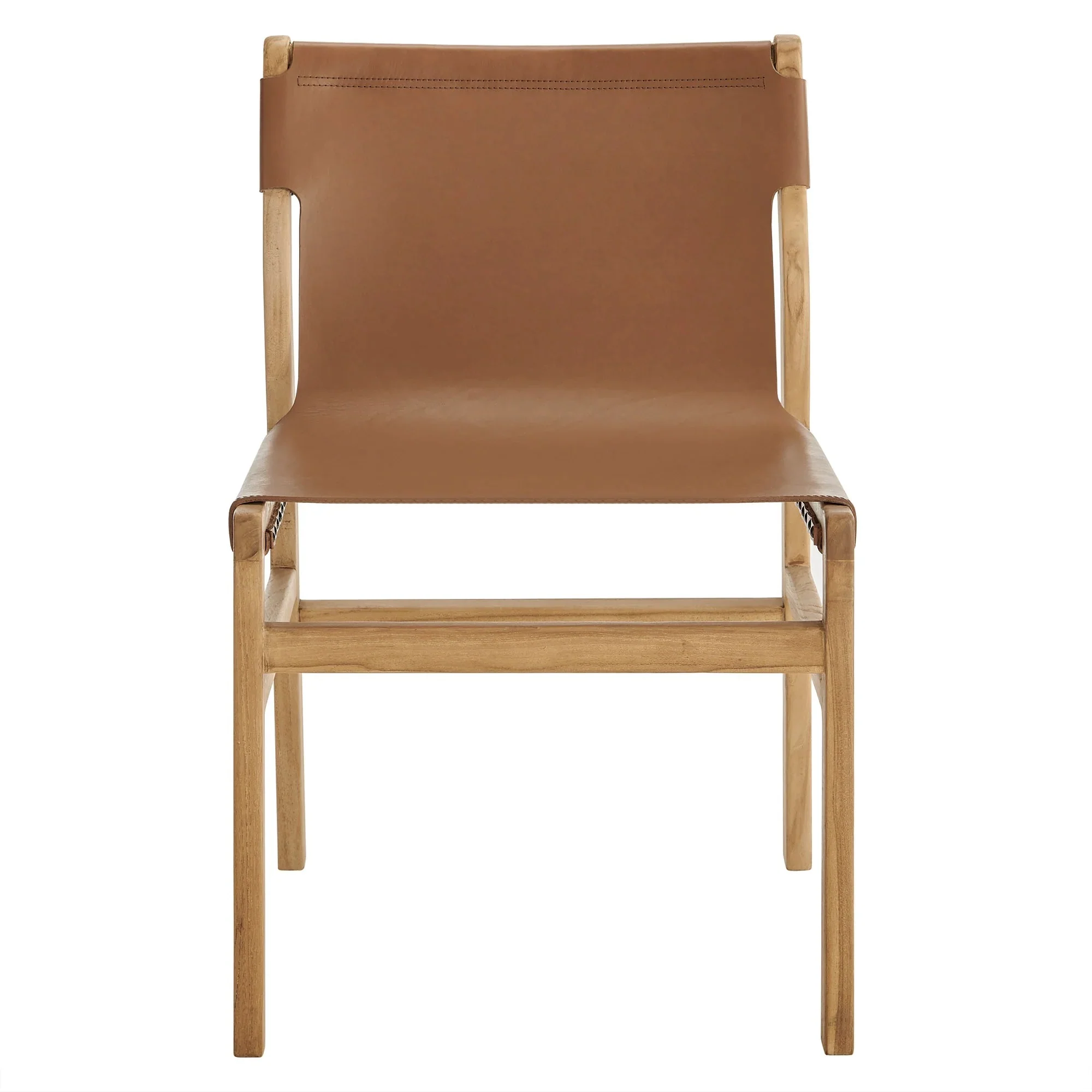 Leather and Teak Wood Dining Side Chair