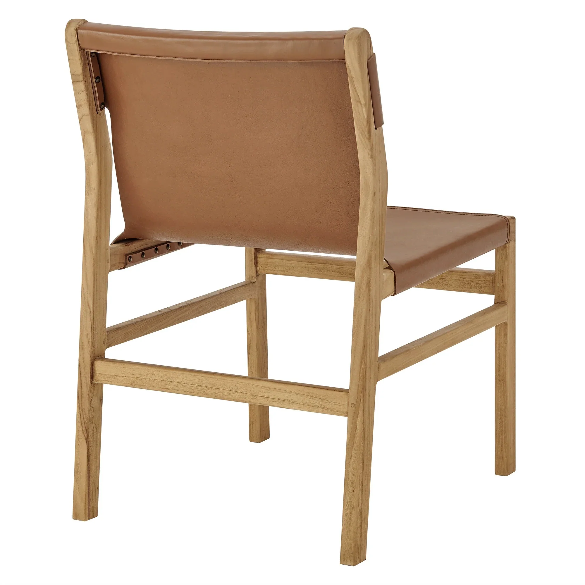 Leather and Teak Wood Dining Side Chair - Image 4