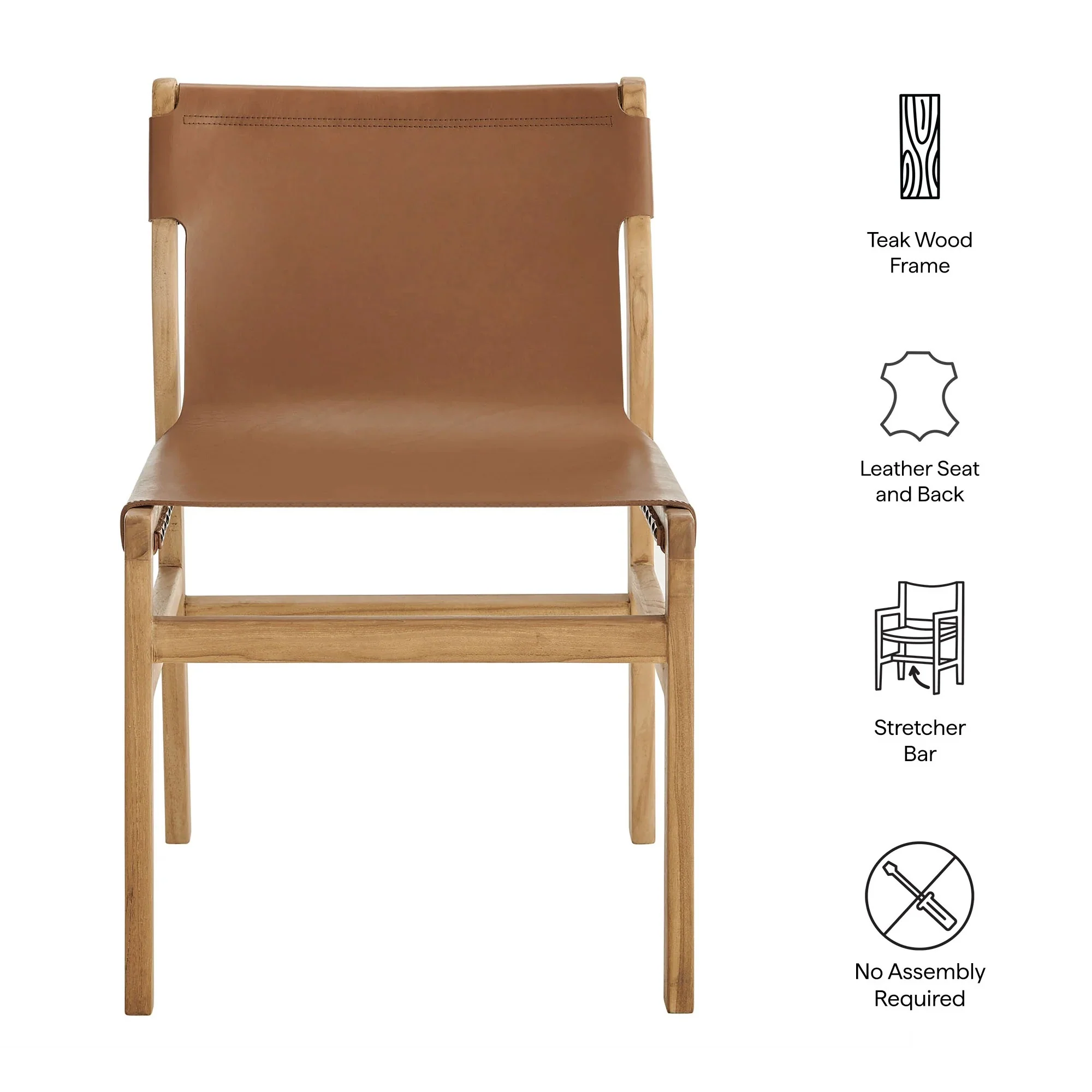 Leather and Teak Wood Dining Side Chair - Image 6