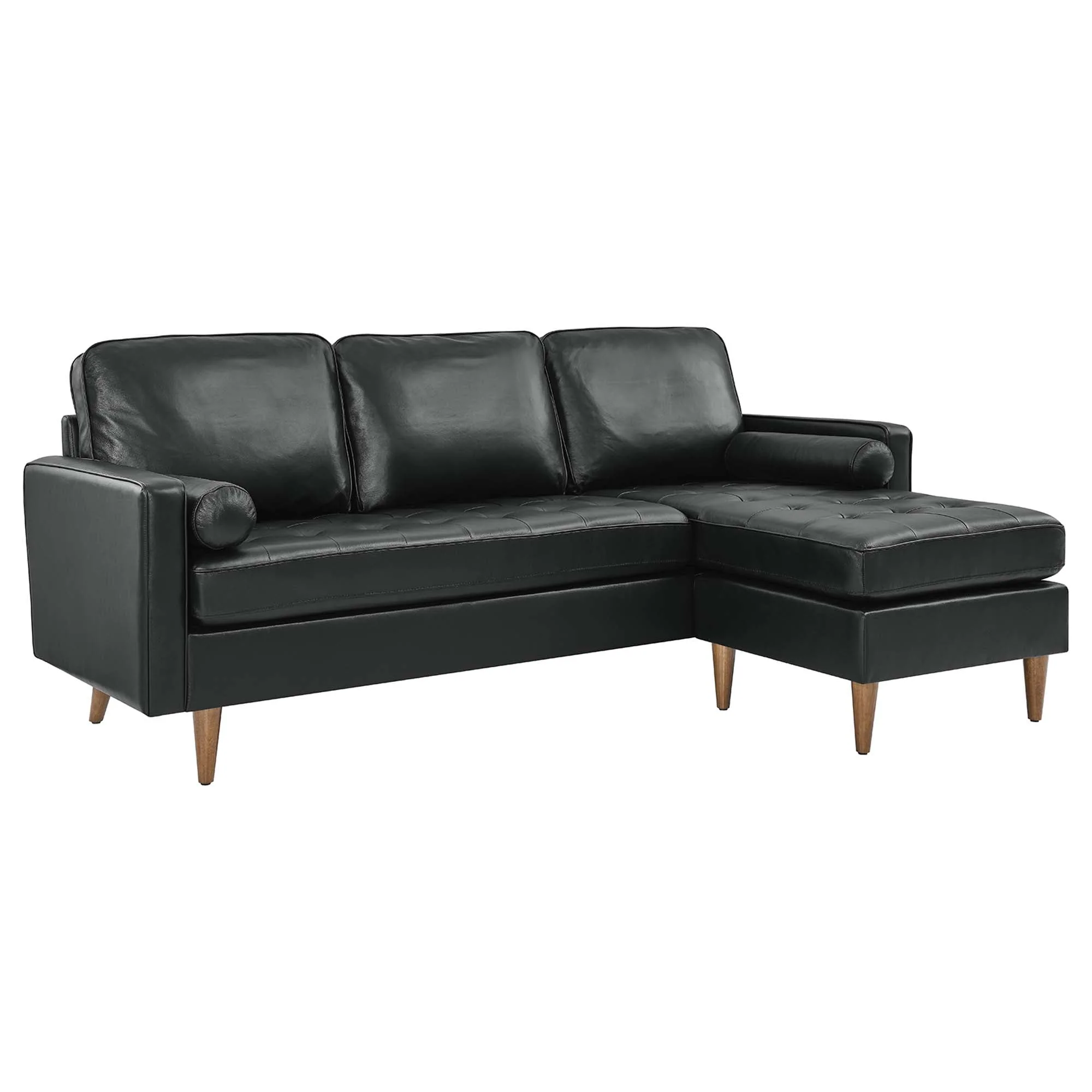 Leather Apartment Sectional Sofa with Reversible Ottoman 78 Inch