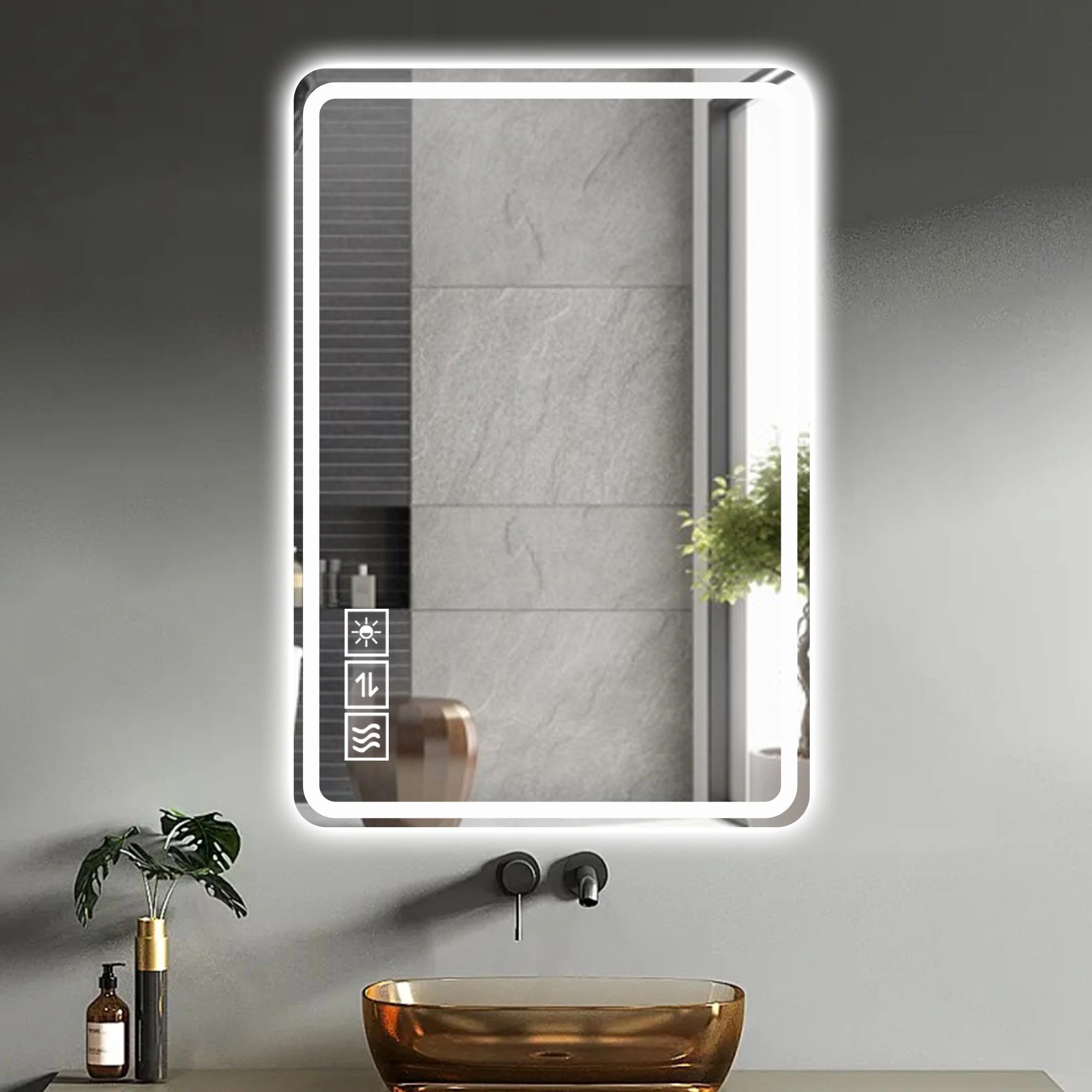LED Bathroom Mirror Vanity Mirrors With Front Lights Wall Mounted Anti-Fog Frameless Make Up Mirror With Light Copper Free Silver Mirror Horizontal Or Vertical - Silver - Image 7
