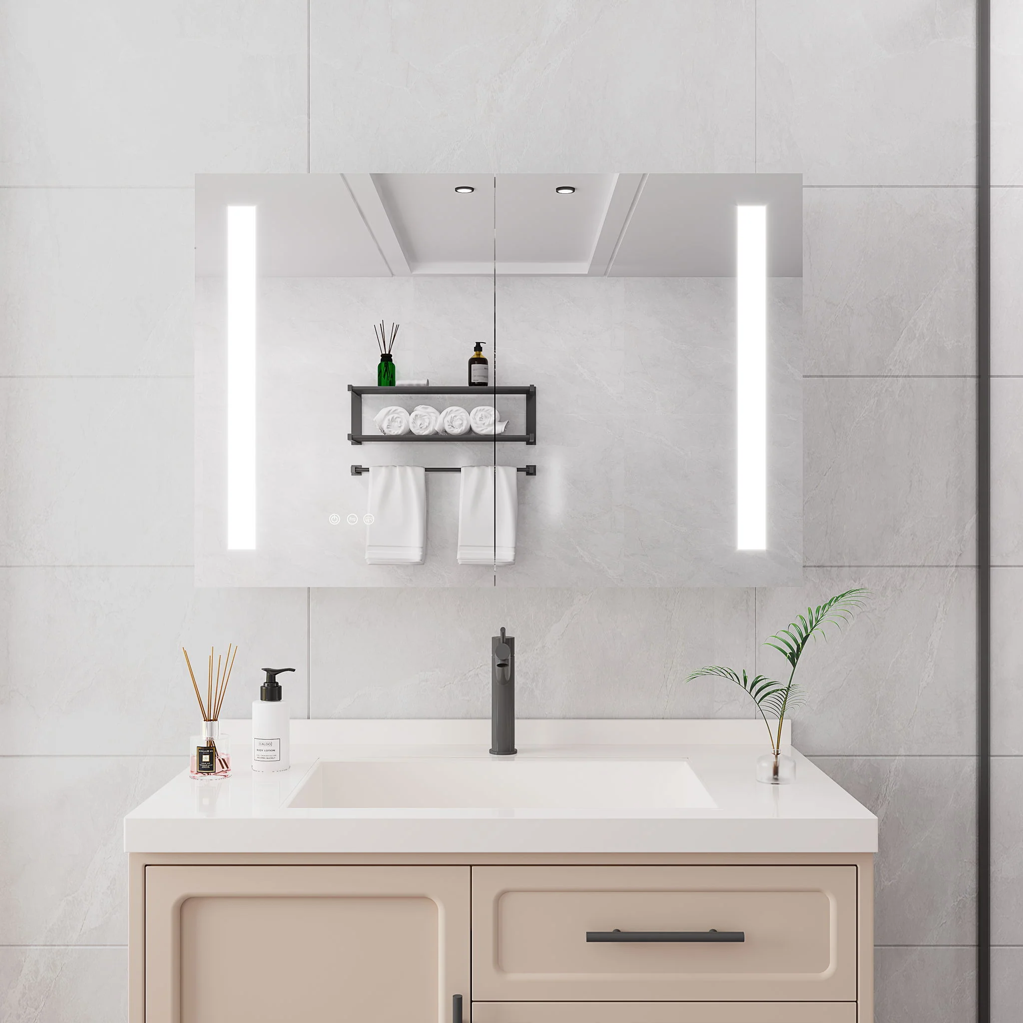 LED Medicine Cabinet With Mirror, Double Door With Defogger, Dimmer, Surface Mount - Image 10