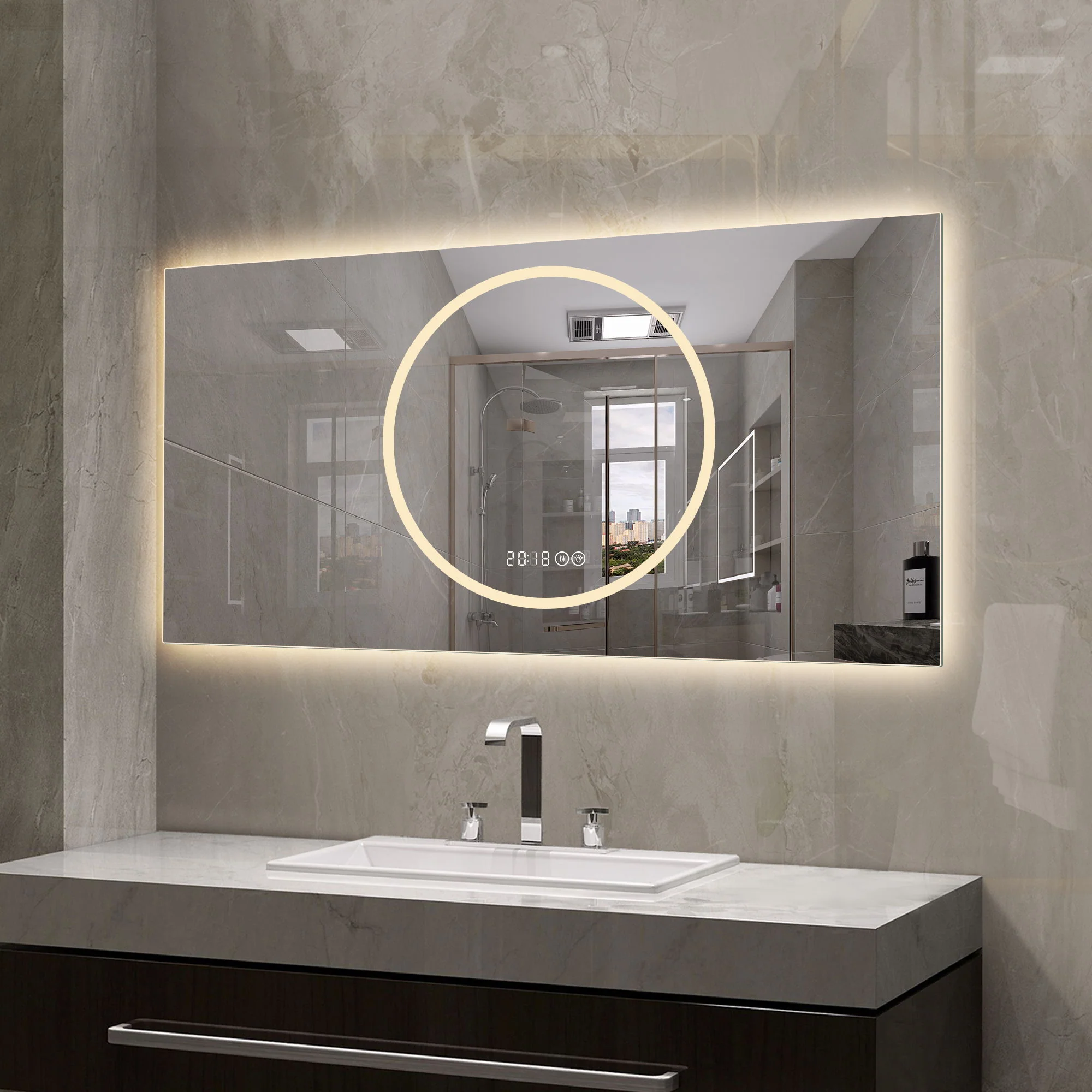 LED Vanity Mirror With Anti Fog & Dimmable Lights, Wall-Mounted - Antique Silver - Image 3