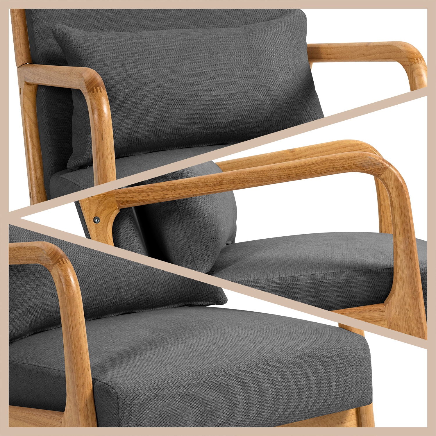 Leisure Chair With Solid Wood Armrest And Feet, Mid-Century Modern Accent Sofa, 1 Seat - Image 6