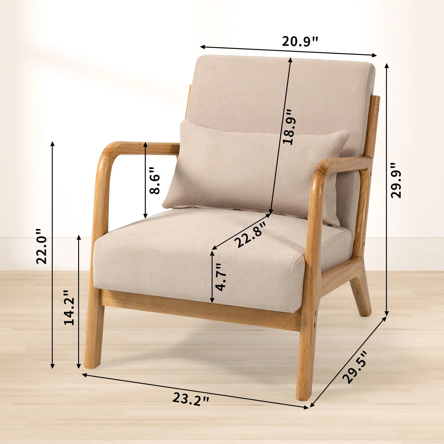 Leisure Chair With Solid Wood Armrest And Feet, Mid-Century Modern Accent Sofa, 1 Seat - Image 8