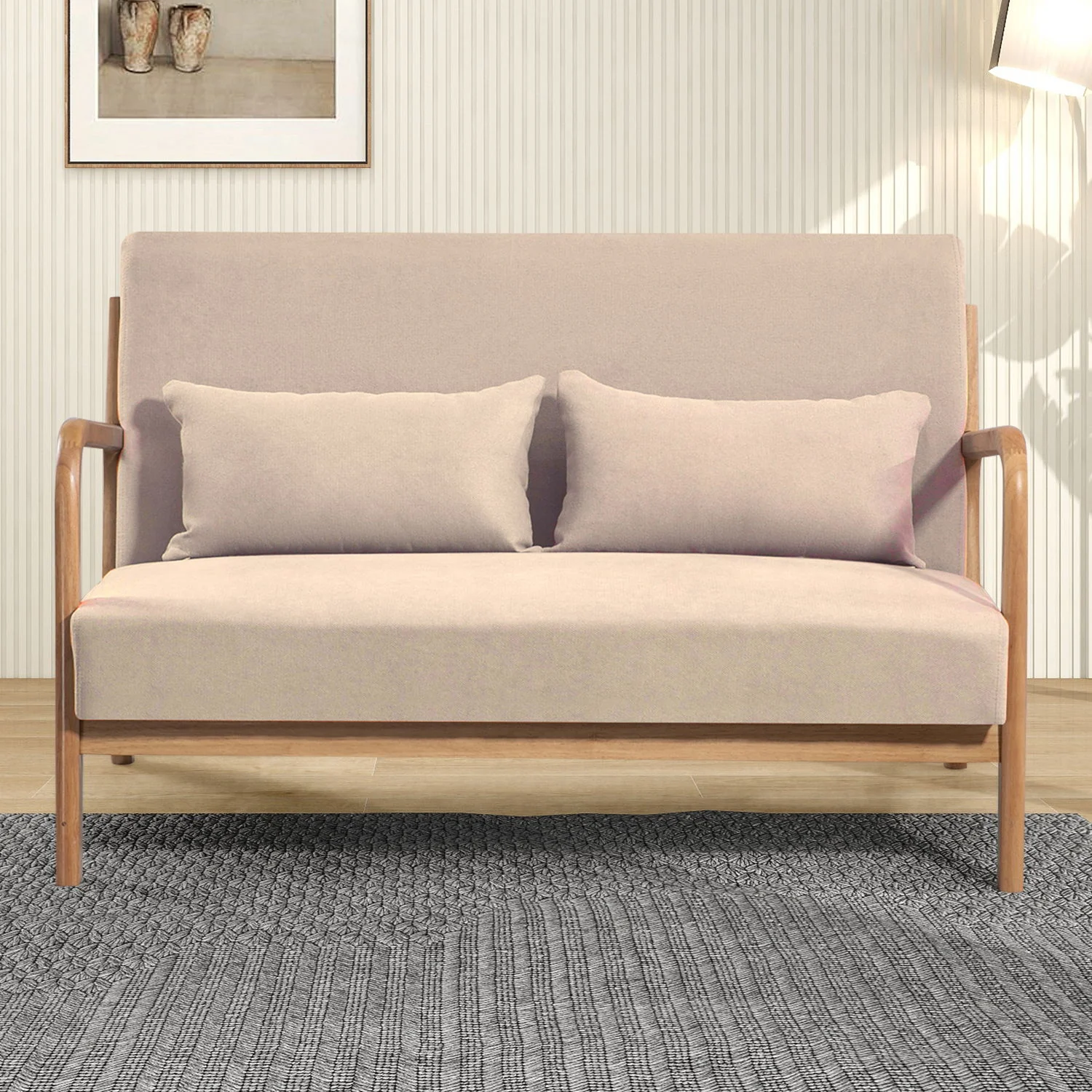 Leisure Chair With Solid Wood Armrest And Feet, Mid-Century Modern Accent Sofa, 2 Seat - Image 13
