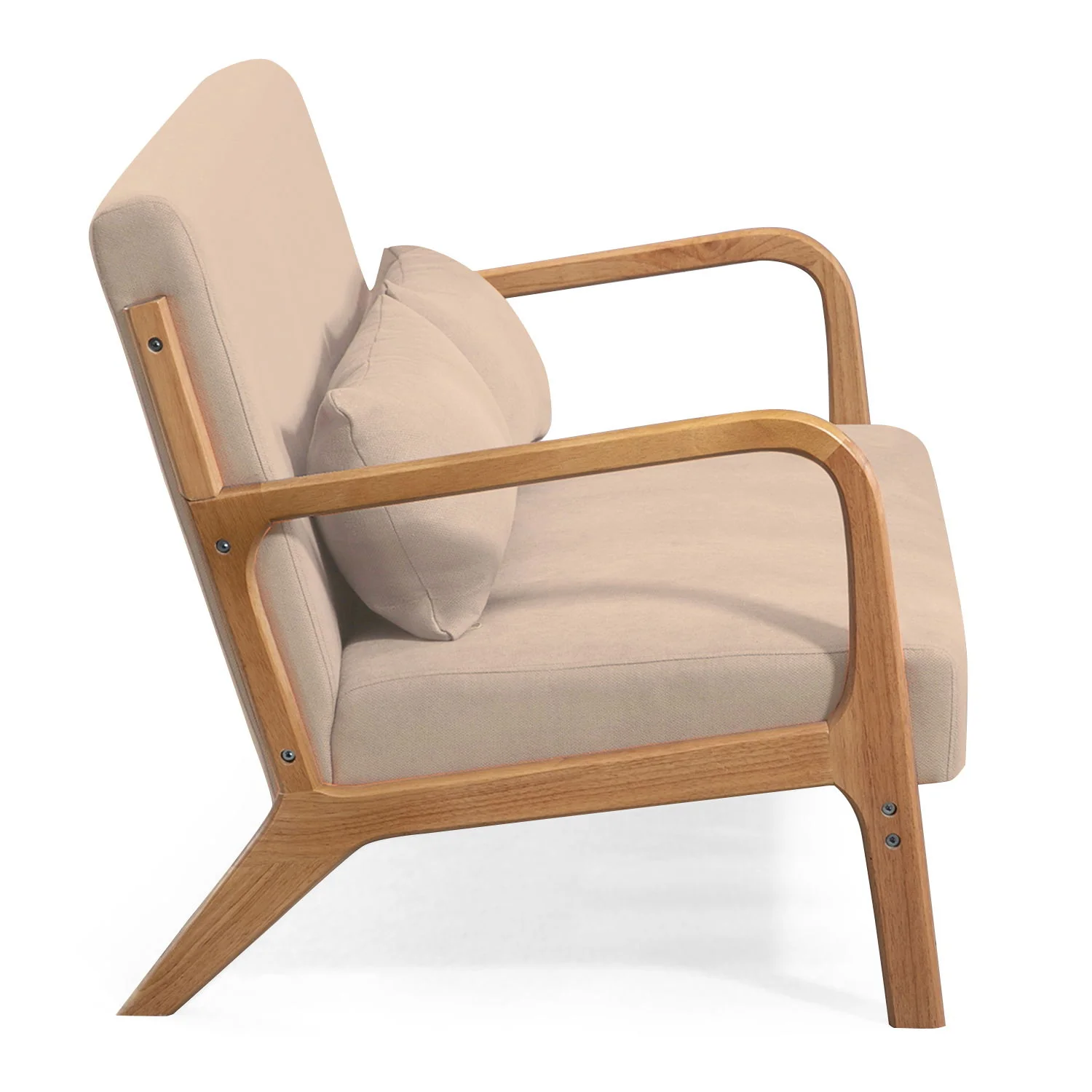 Leisure Chair With Solid Wood Armrest And Feet, Mid-Century Modern Accent Sofa, 2 Seat - Image 4