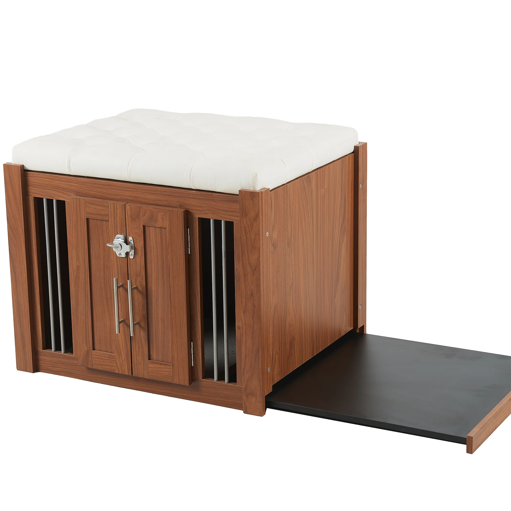 Lennox Furniture-Style Dog Crate Ottoman Bench with Padded Seating and Luxury Walnut Finish - Image 11