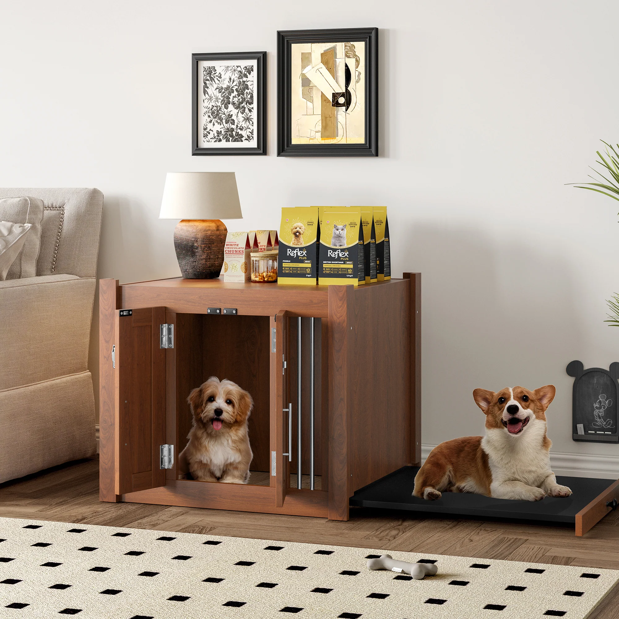 Lennox Furniture-Style Dog Crate Ottoman Bench with Padded Seating and Luxury Walnut Finish - Image 19