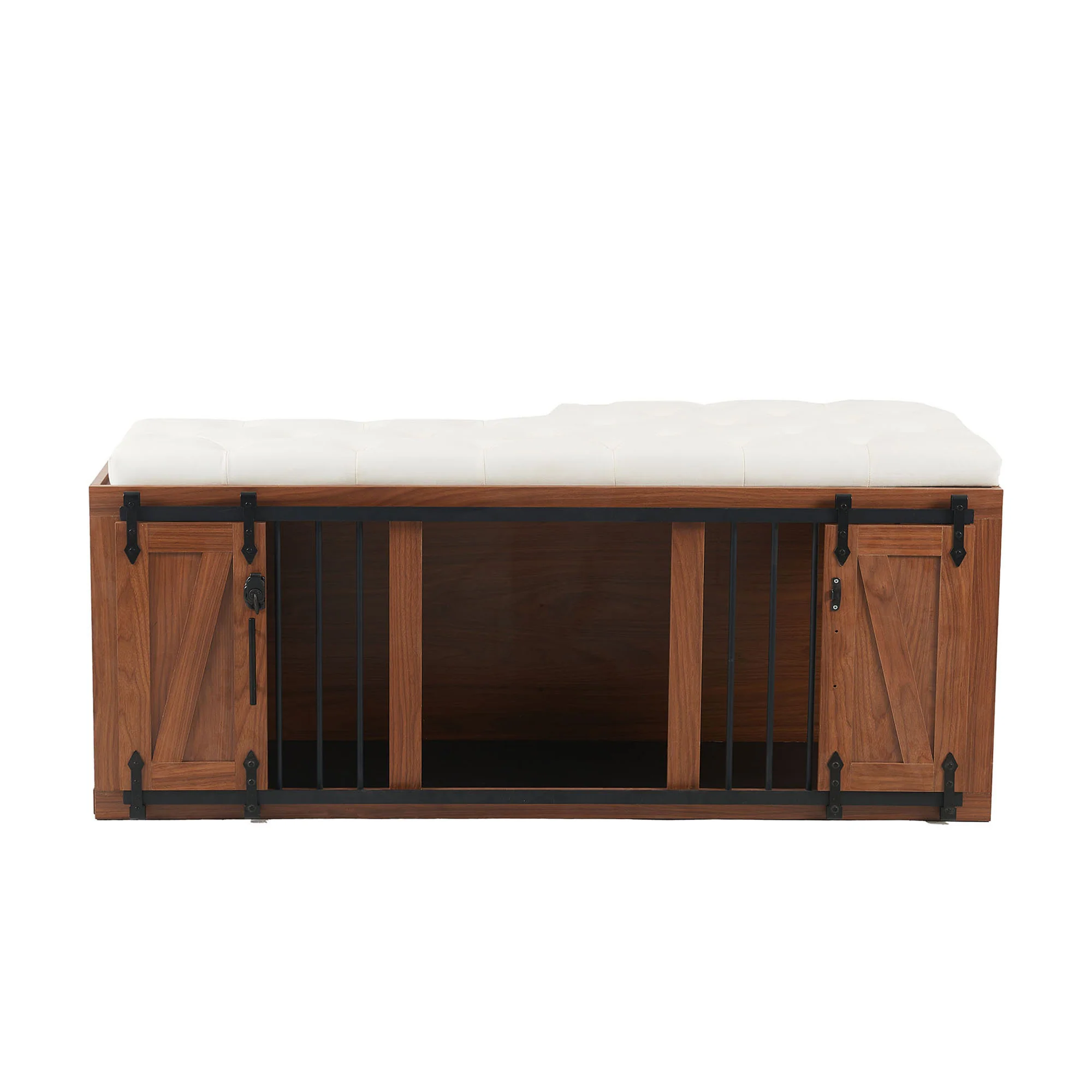 Lennox Furniture-Style Dog Crate Ottoman Bench with Padded Seating and Luxury Walnut Finish - Image 31