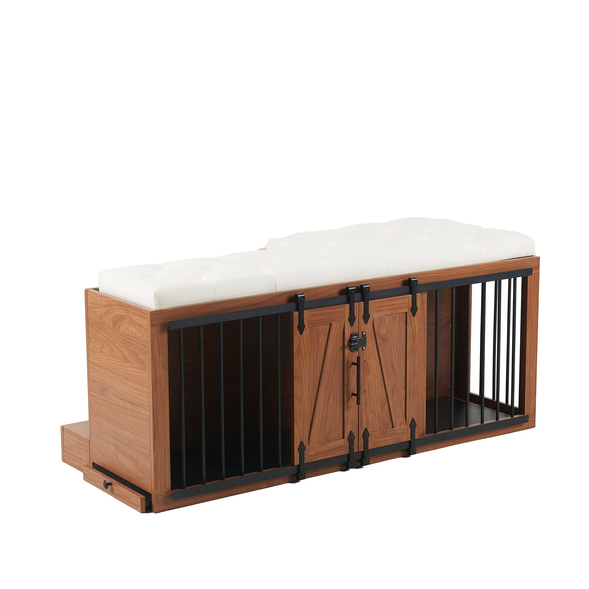 Lennox Furniture-Style Dog Crate Ottoman Bench with Padded Seating and Luxury Walnut Finish - Image 35